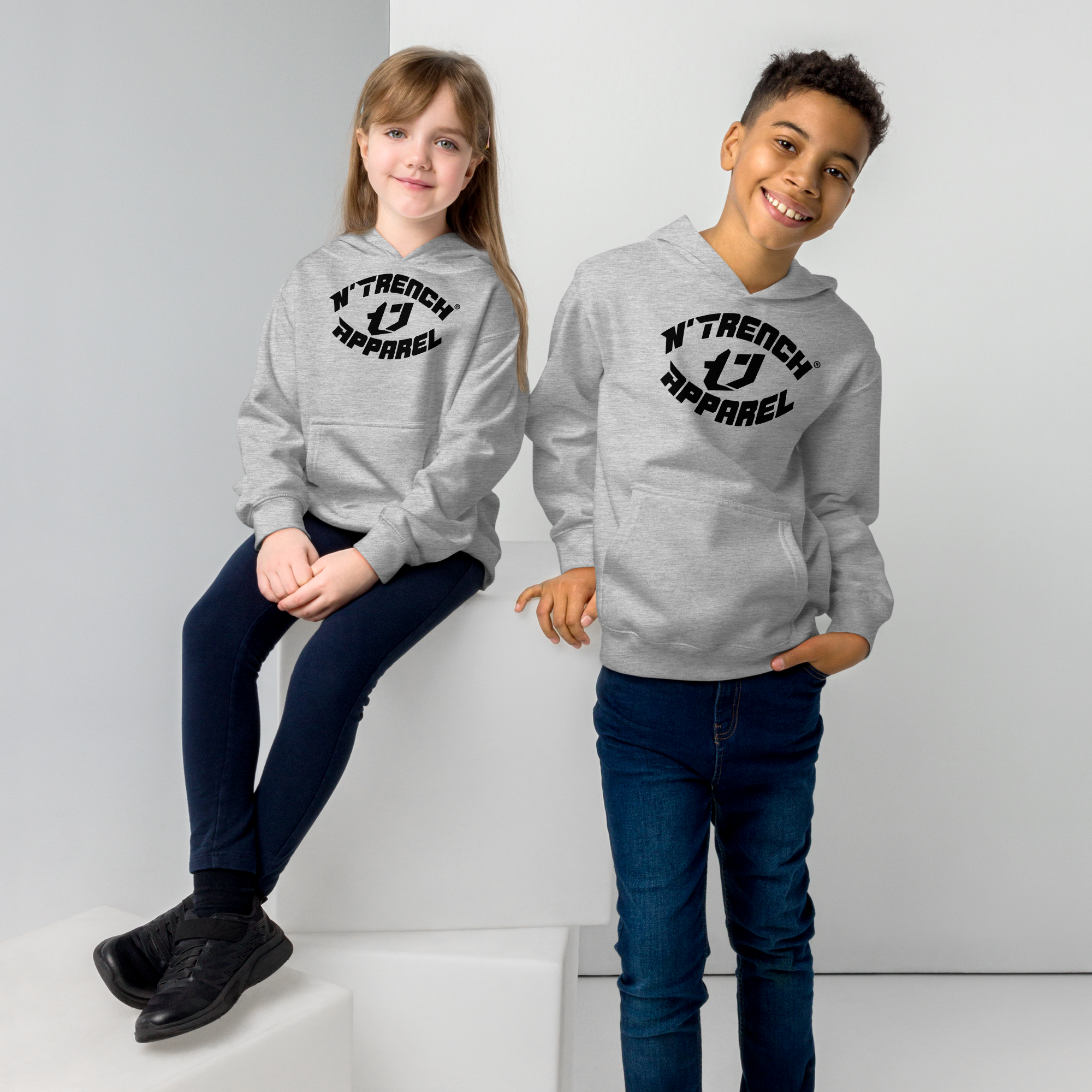 N'Trench Apparel Black Lettering and Logo Kids fleece hoodie