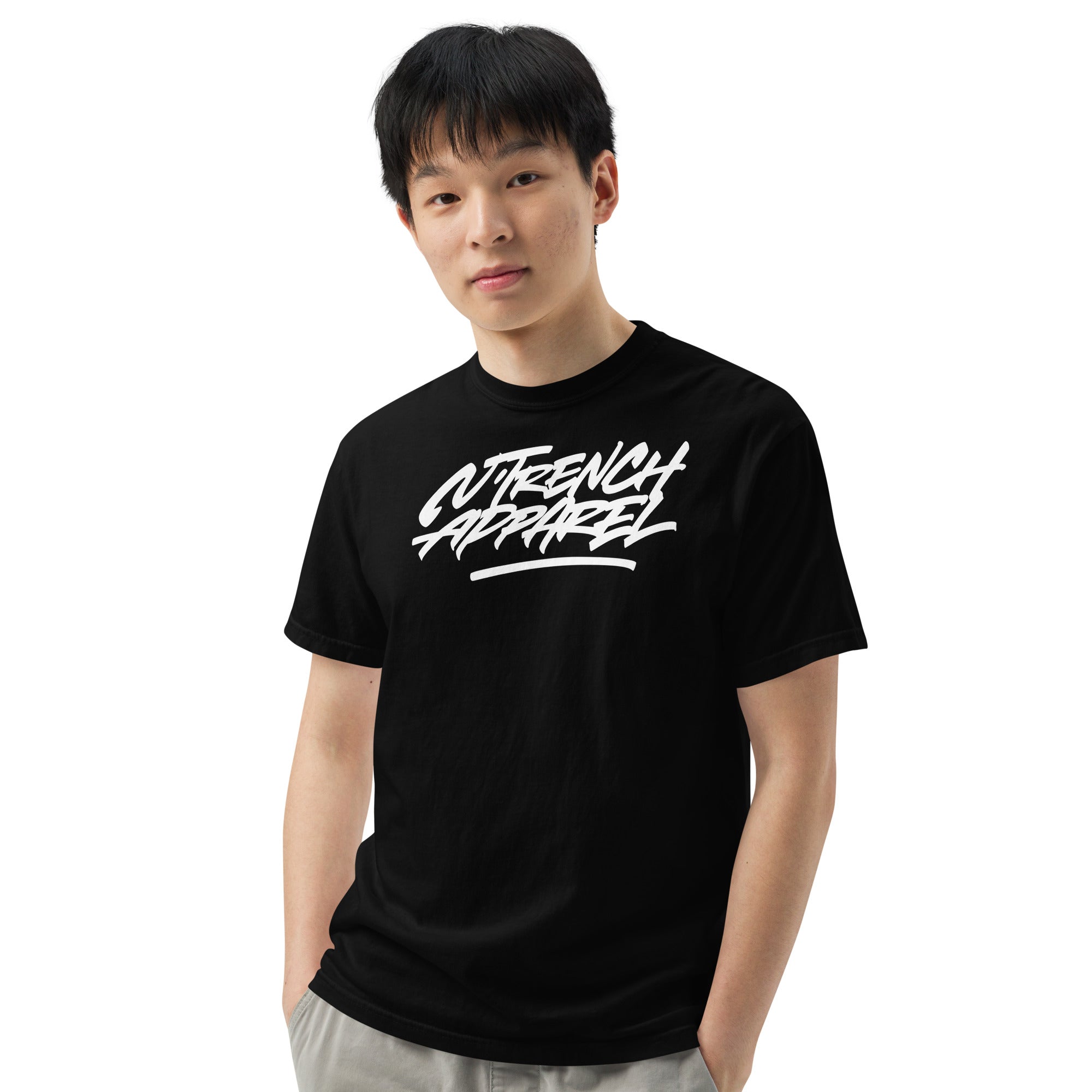 N'Trench White Lettering Men/Guys garment-dyed heavyweight t-shirt