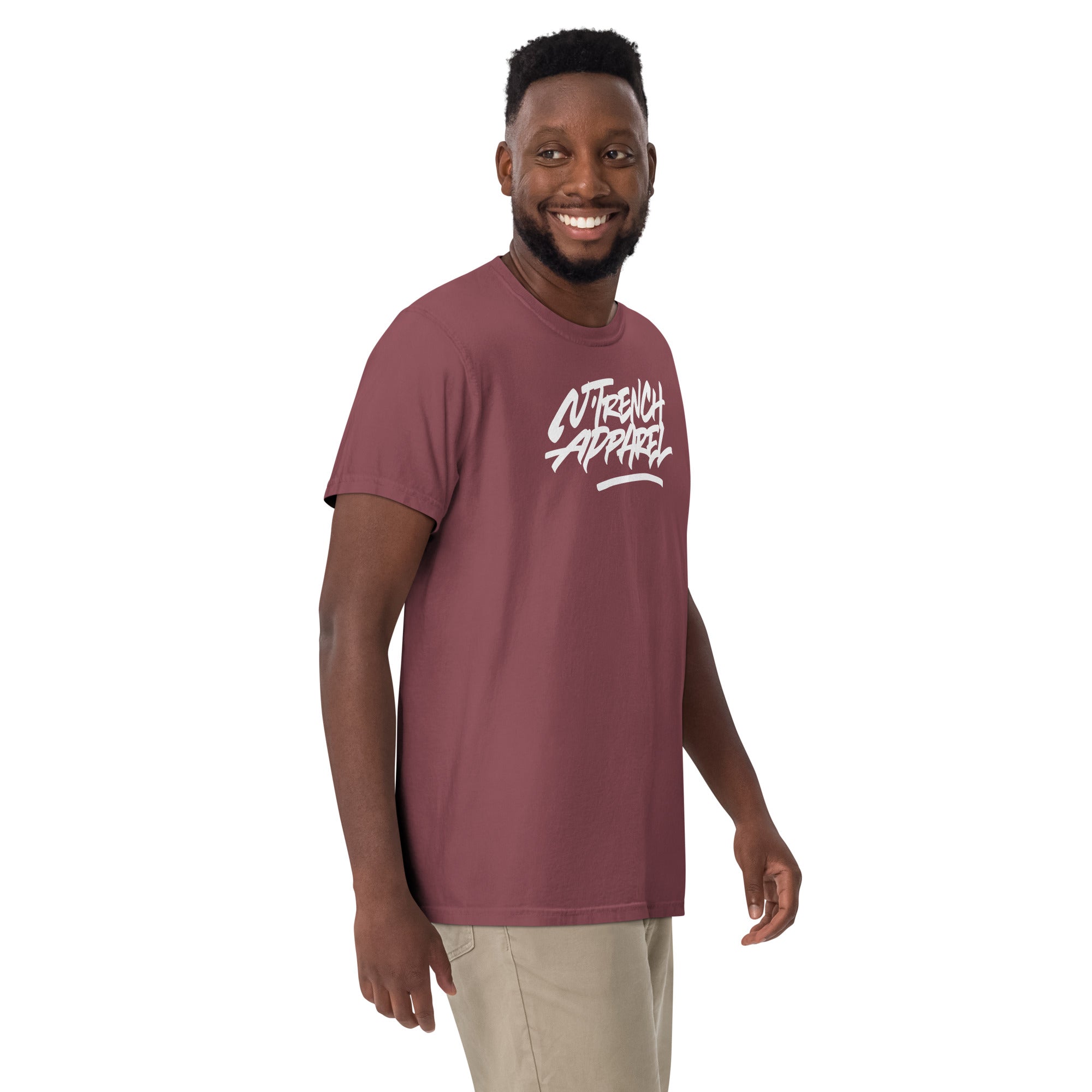 N'Trench White Lettering Men/Guys garment-dyed heavyweight t-shirt