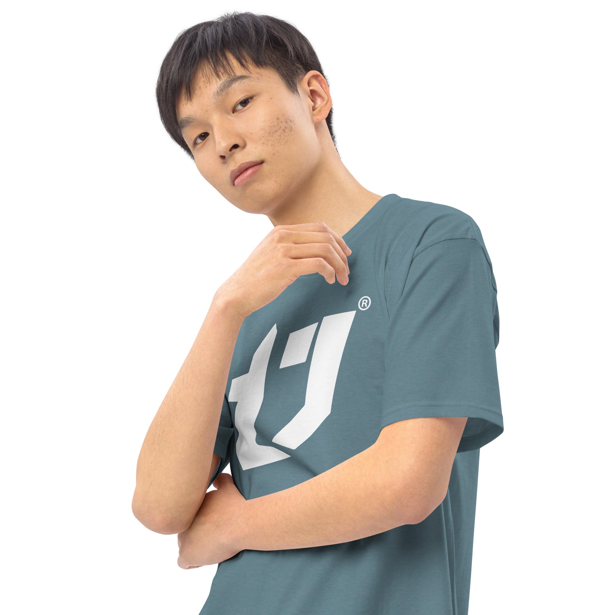 N'Trench Men/Guys Big Logo White premium heavyweight tee