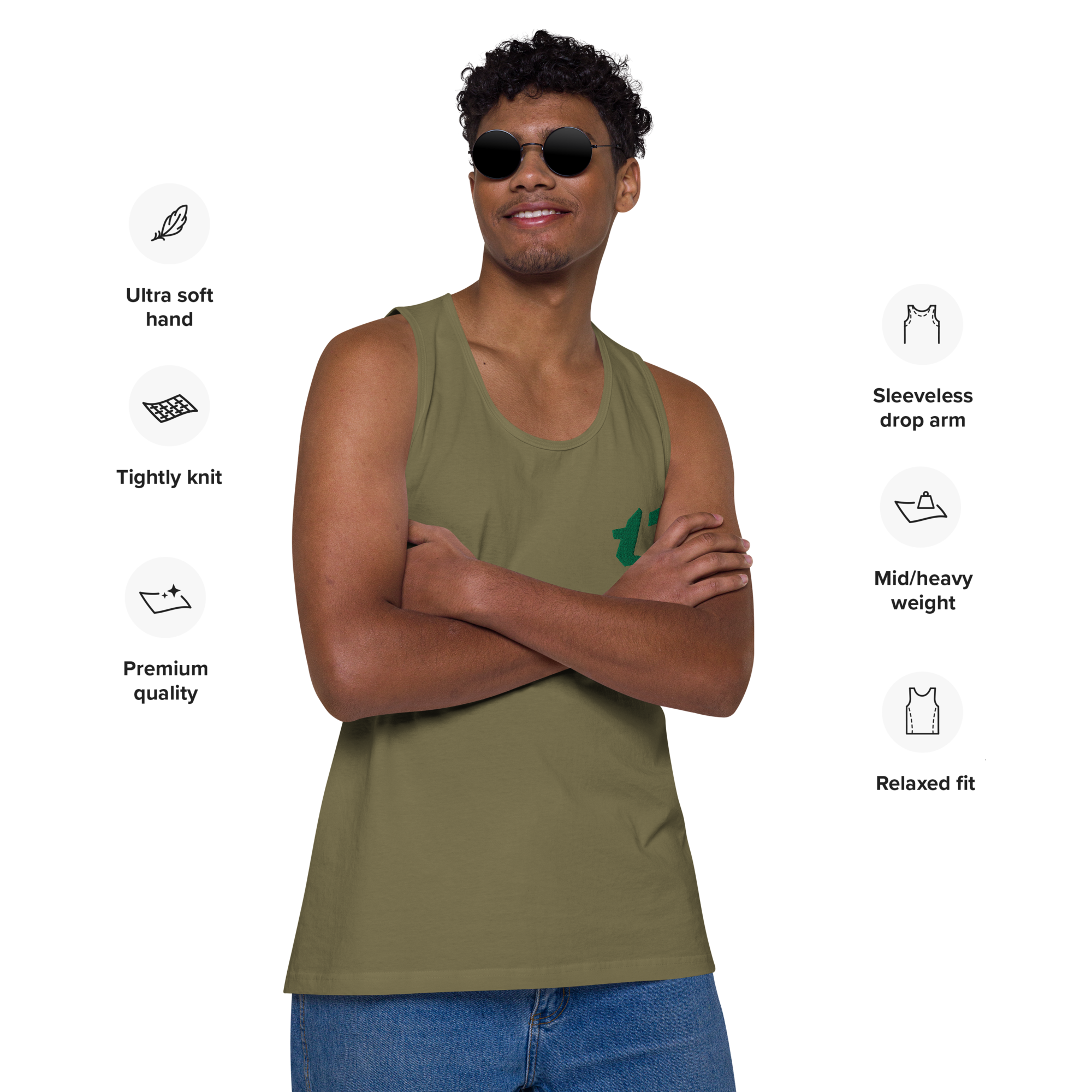N'Trench Apparel Forest Green Logo Men/Guys Premium Tank Top