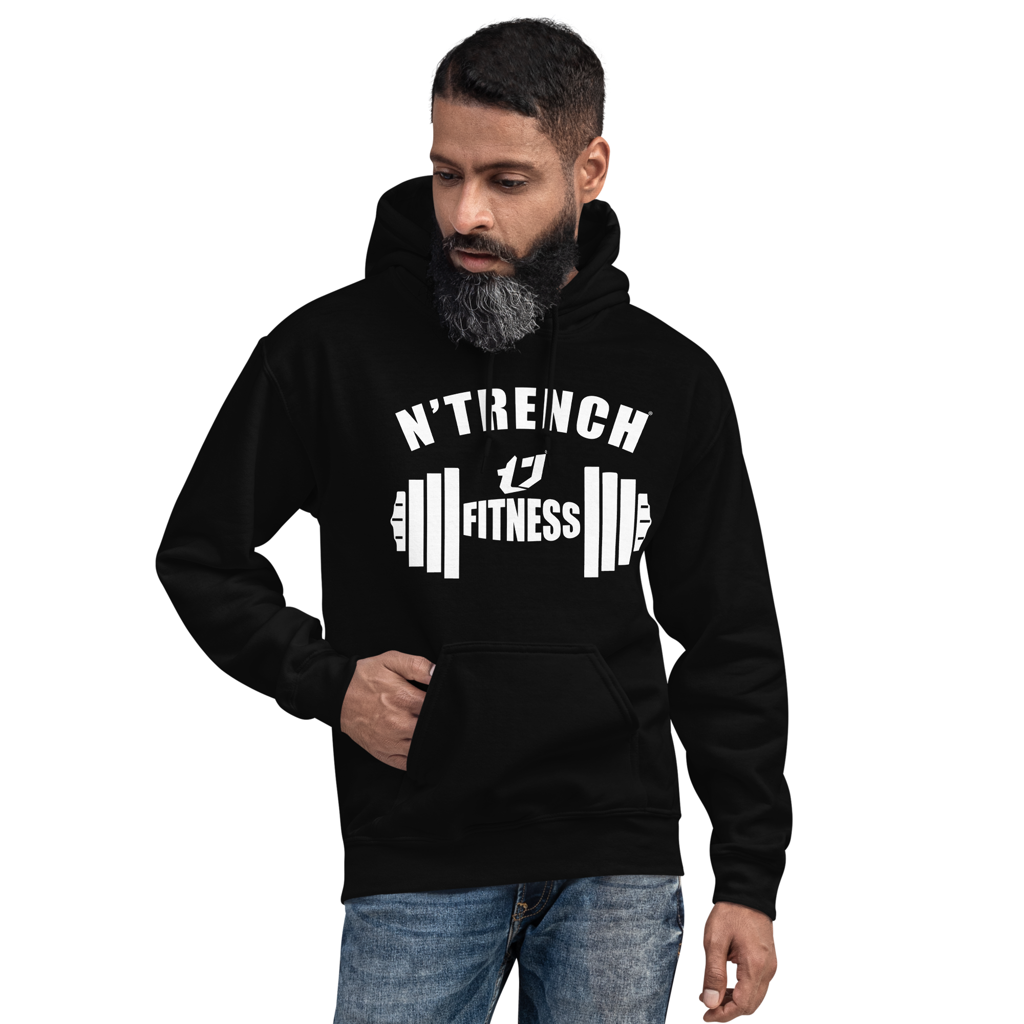 Unisex Hoodien'Trench Apparel White Barbell Men/Guys Hoodie