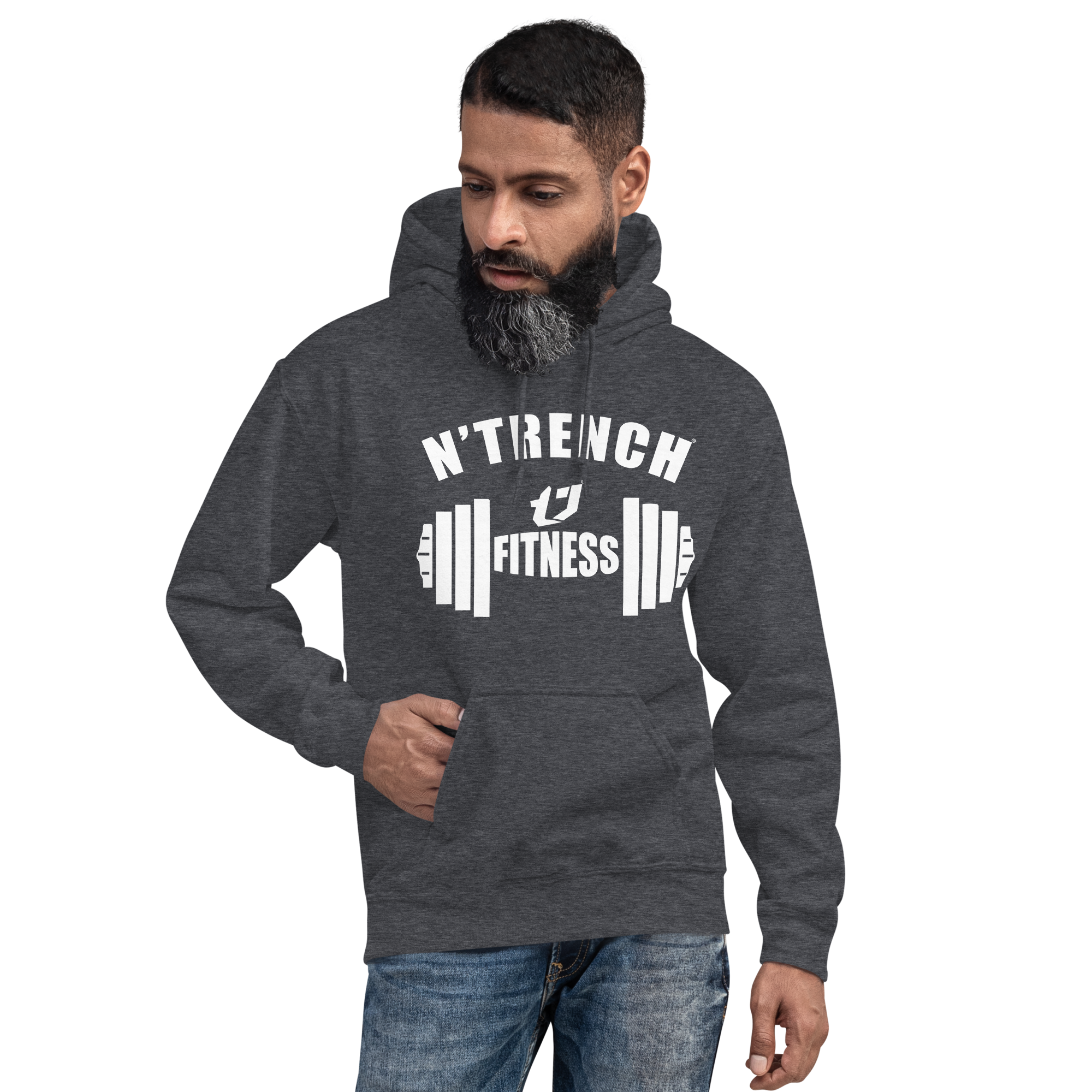 Unisex Hoodien'Trench Apparel White Barbell Men/Guys Hoodie