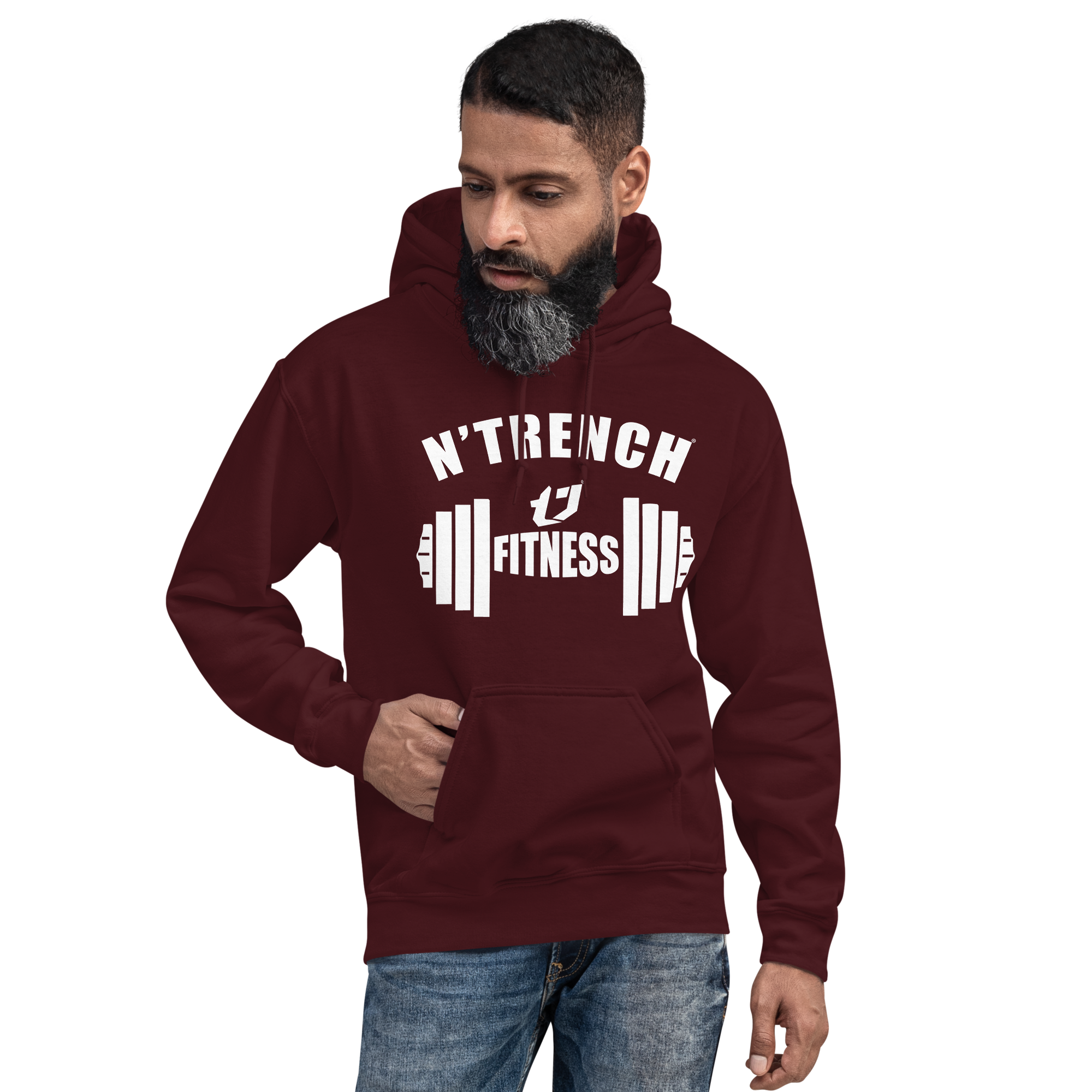 Unisex Hoodien'Trench Apparel White Barbell Men/Guys Hoodie