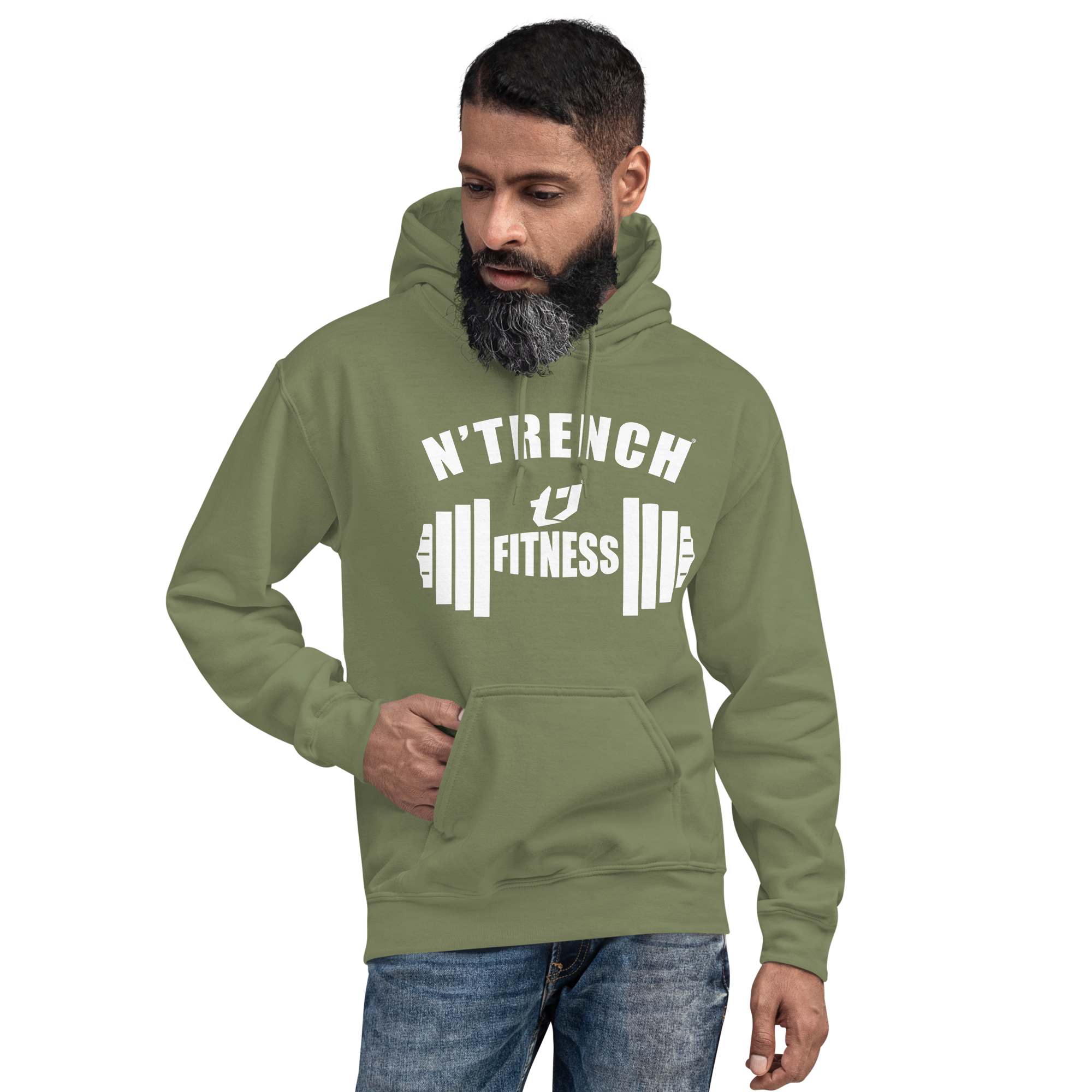 Unisex Hoodien'Trench Apparel White Barbell Men/Guys Hoodie