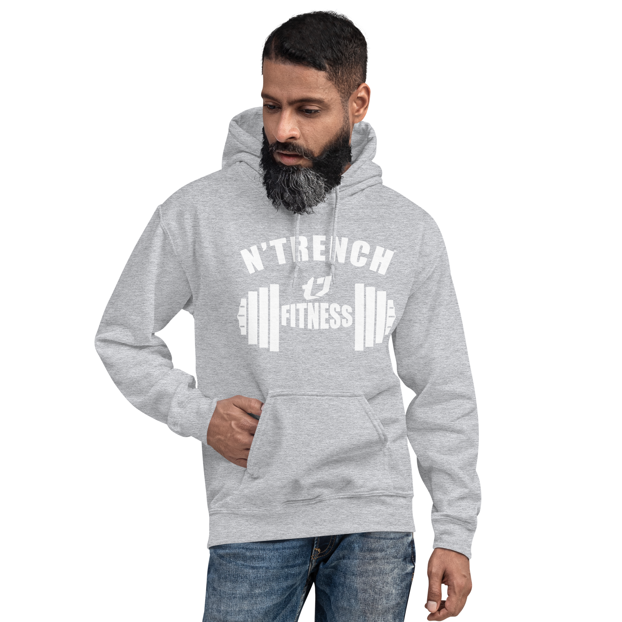 Unisex Hoodien'Trench Apparel White Barbell Men/Guys Hoodie