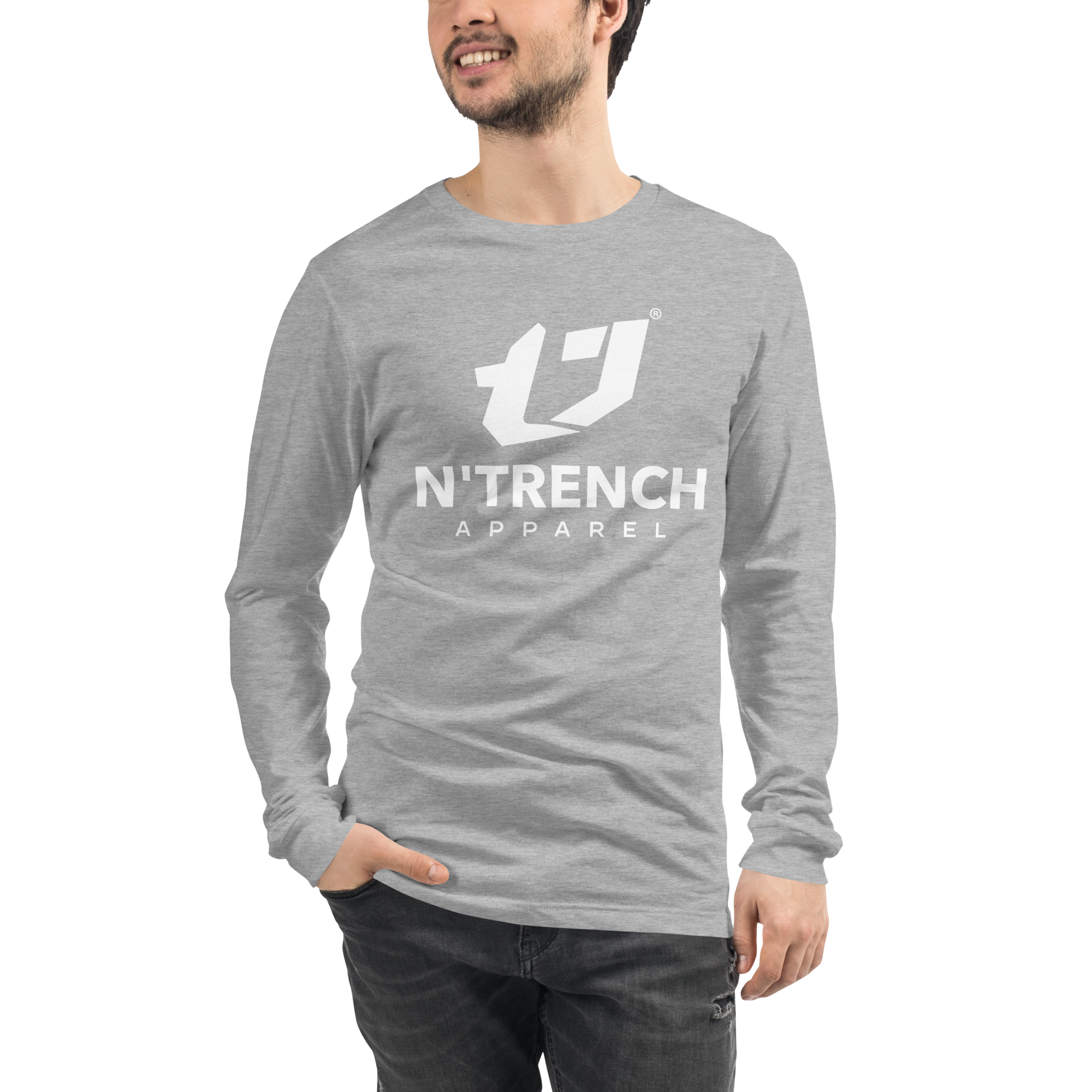 N'Trench Apparel White Lettering Men/Guys long sleeve tee