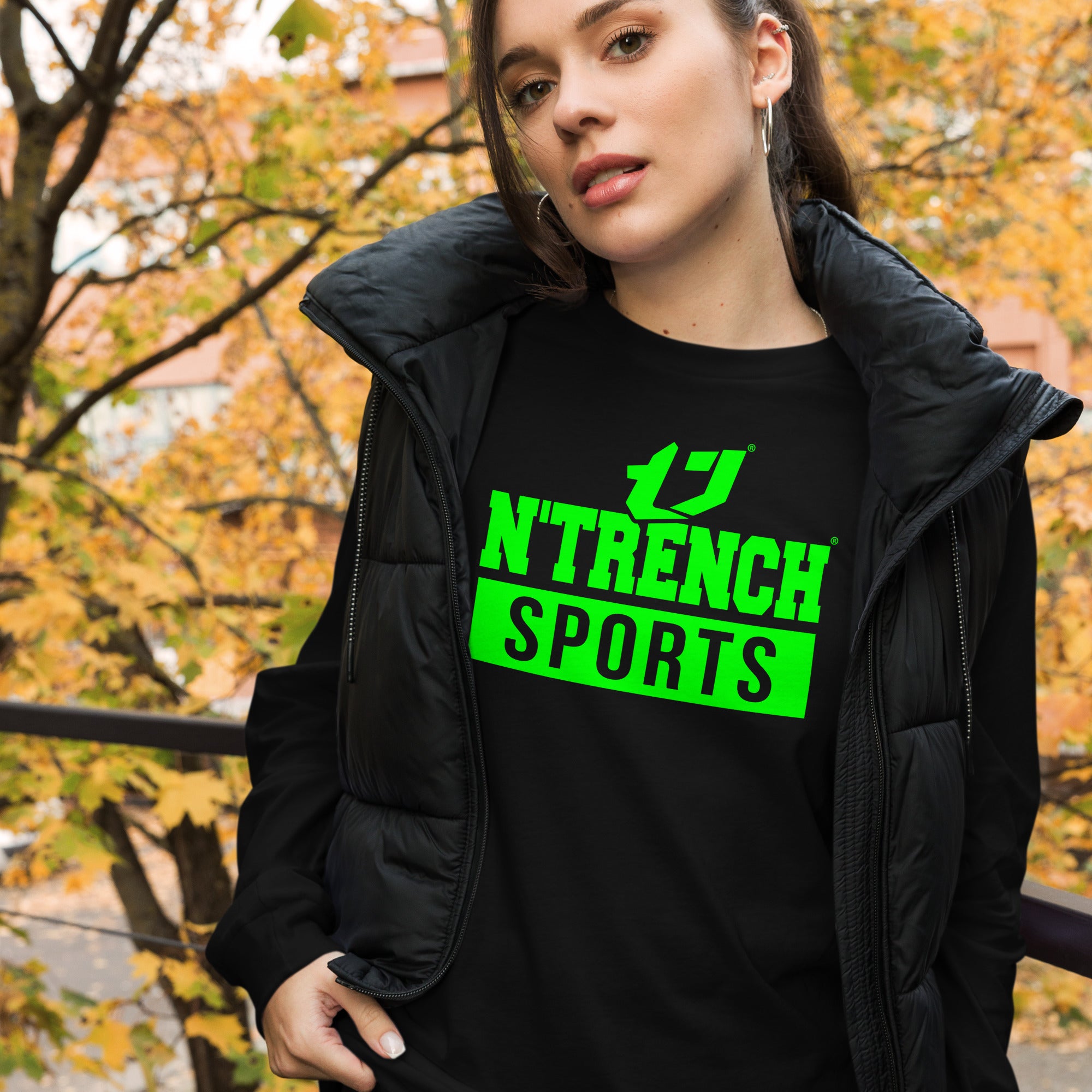 N'Trench Green Logo And Lettering Unisex Long Sleeve Tee
