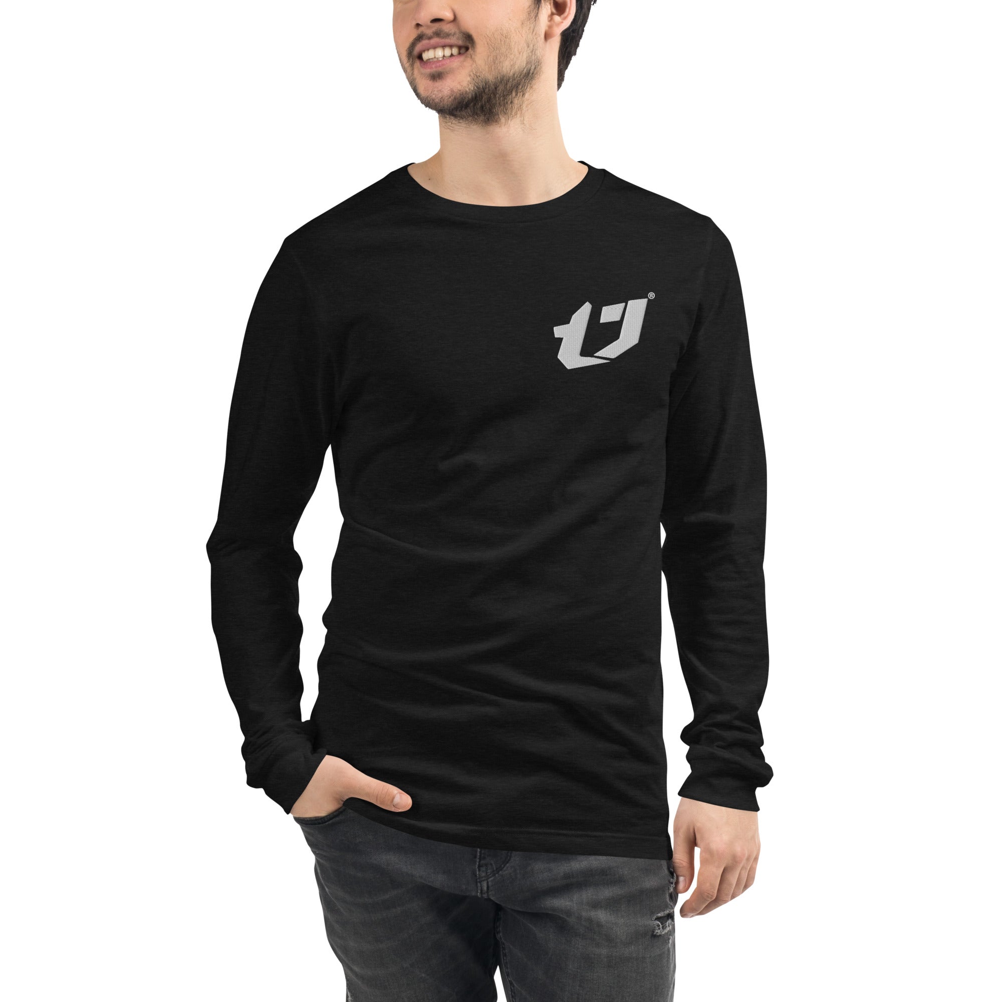 N'Trench Men/Guys Embroidery right centered logo Long Sleeve Tee