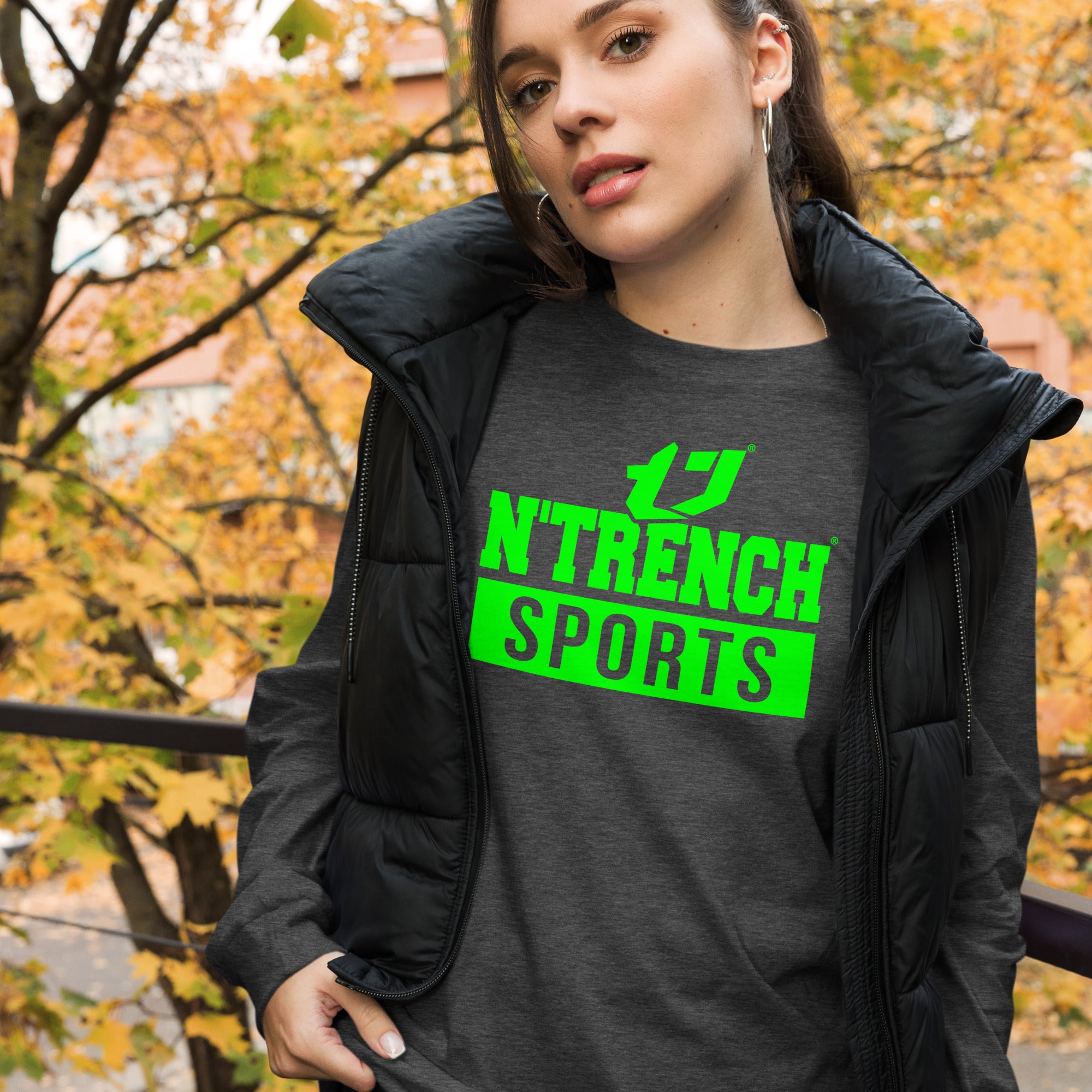 N'Trench Green Logo And Lettering Unisex Long Sleeve Tee