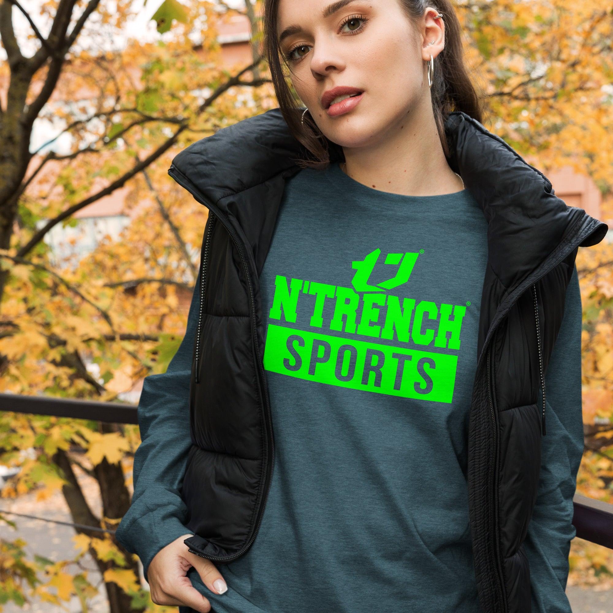 N'Trench Green Logo And Lettering Unisex Long Sleeve Tee