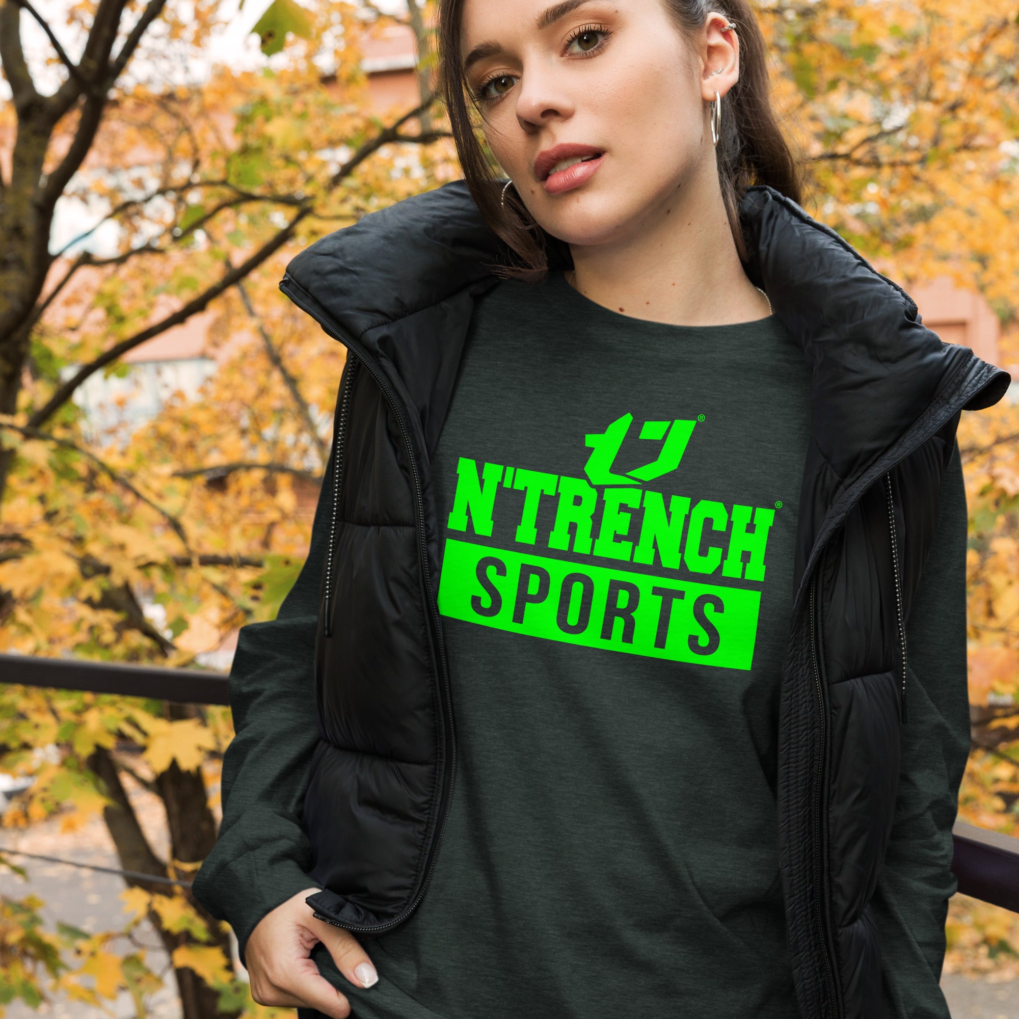 N'Trench Green Logo And Lettering Unisex Long Sleeve Tee