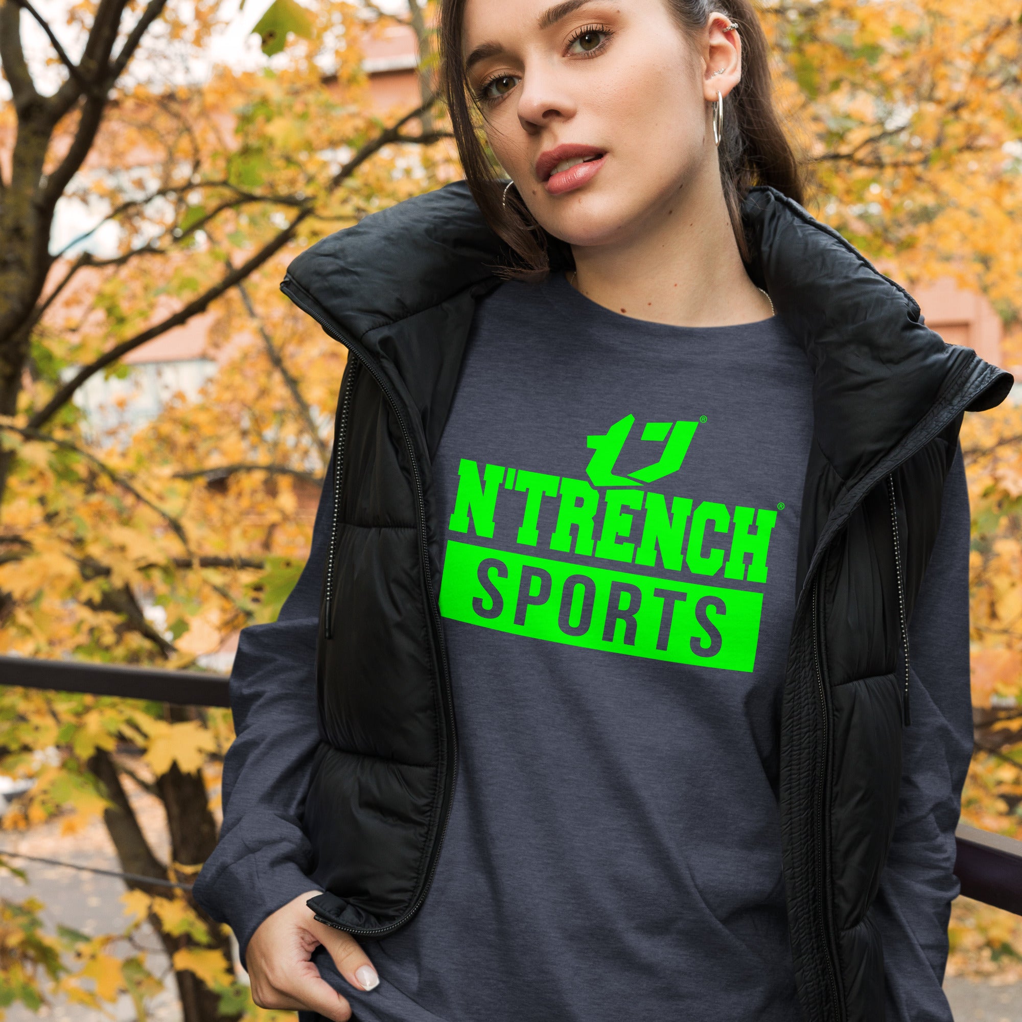 N'Trench Green Logo And Lettering Unisex Long Sleeve Tee
