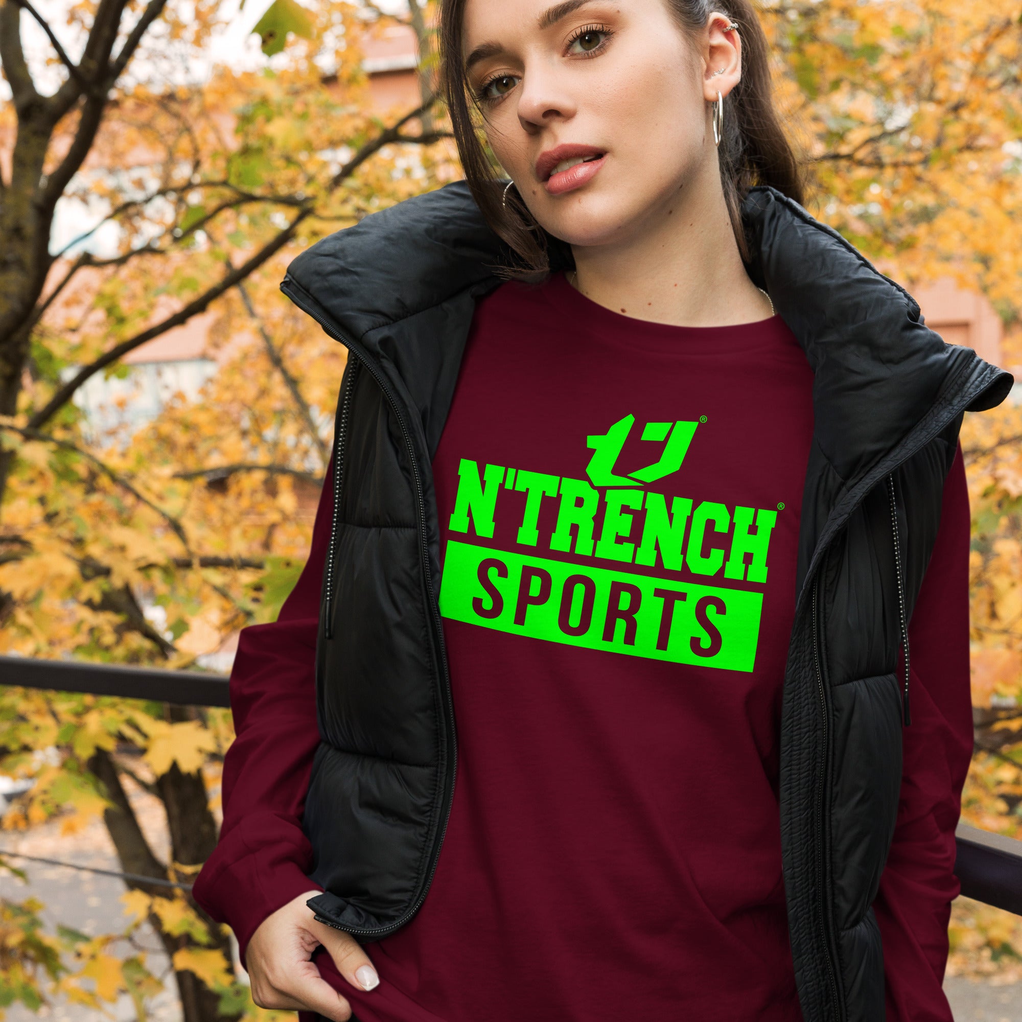 N'Trench Green Logo And Lettering Unisex Long Sleeve Tee