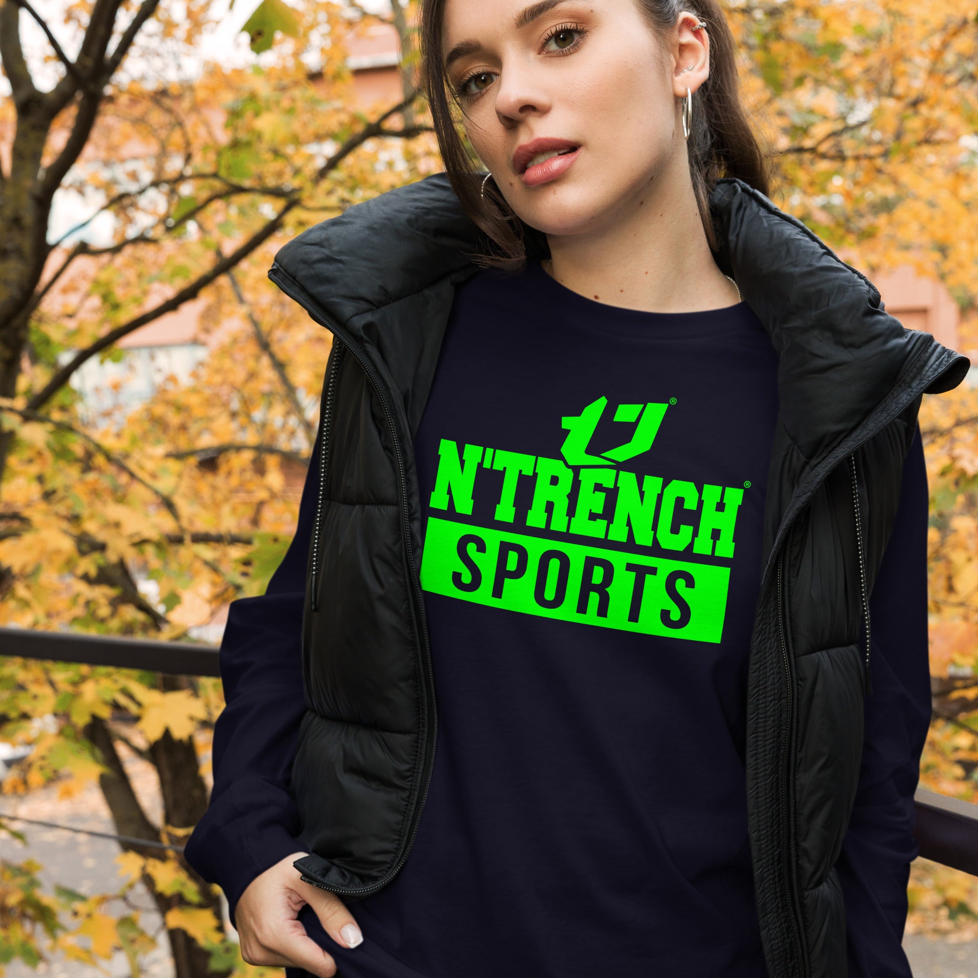N'Trench Green Logo And Lettering Unisex Long Sleeve Tee