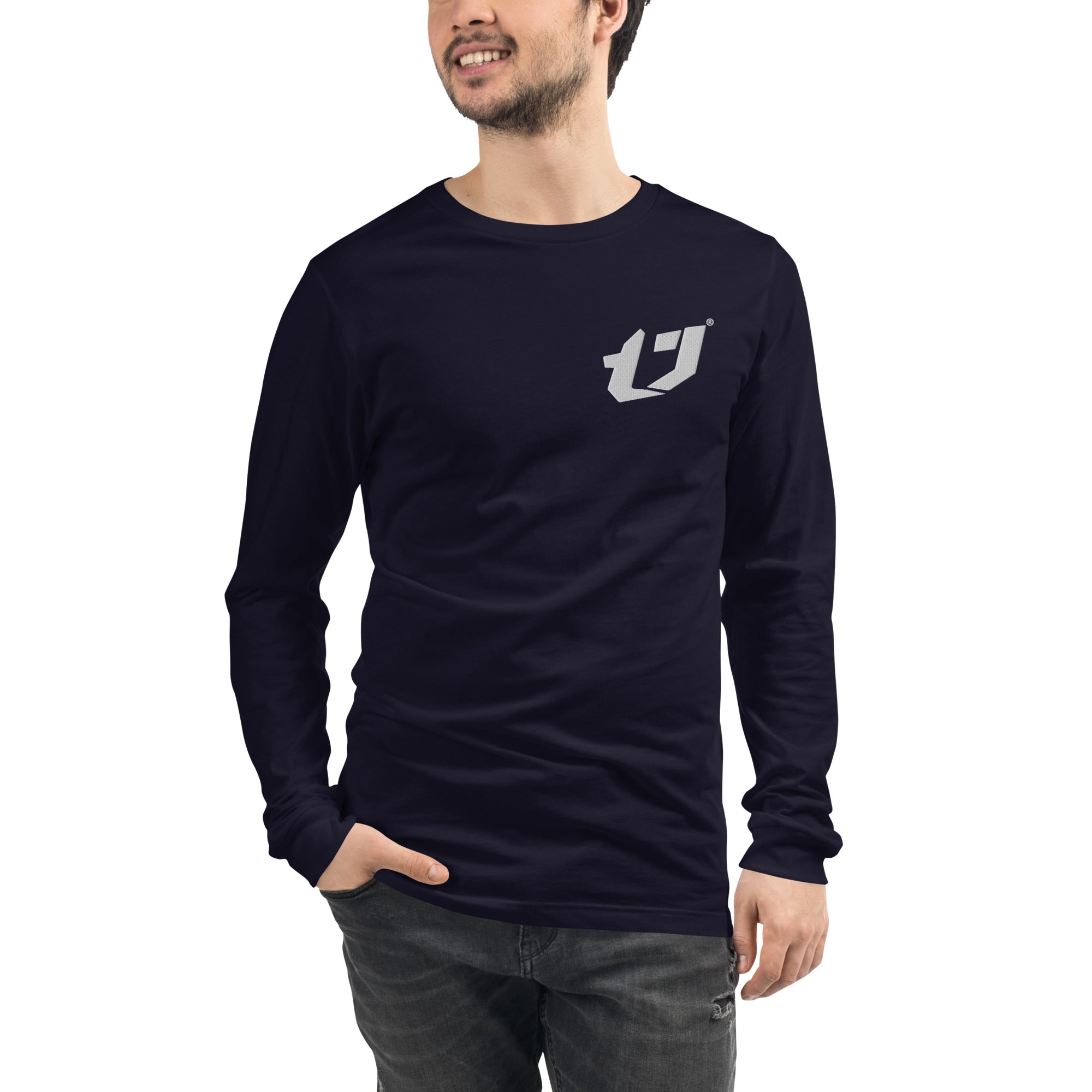 N'Trench Men/Guys Embroidery right centered logo Long Sleeve Tee
