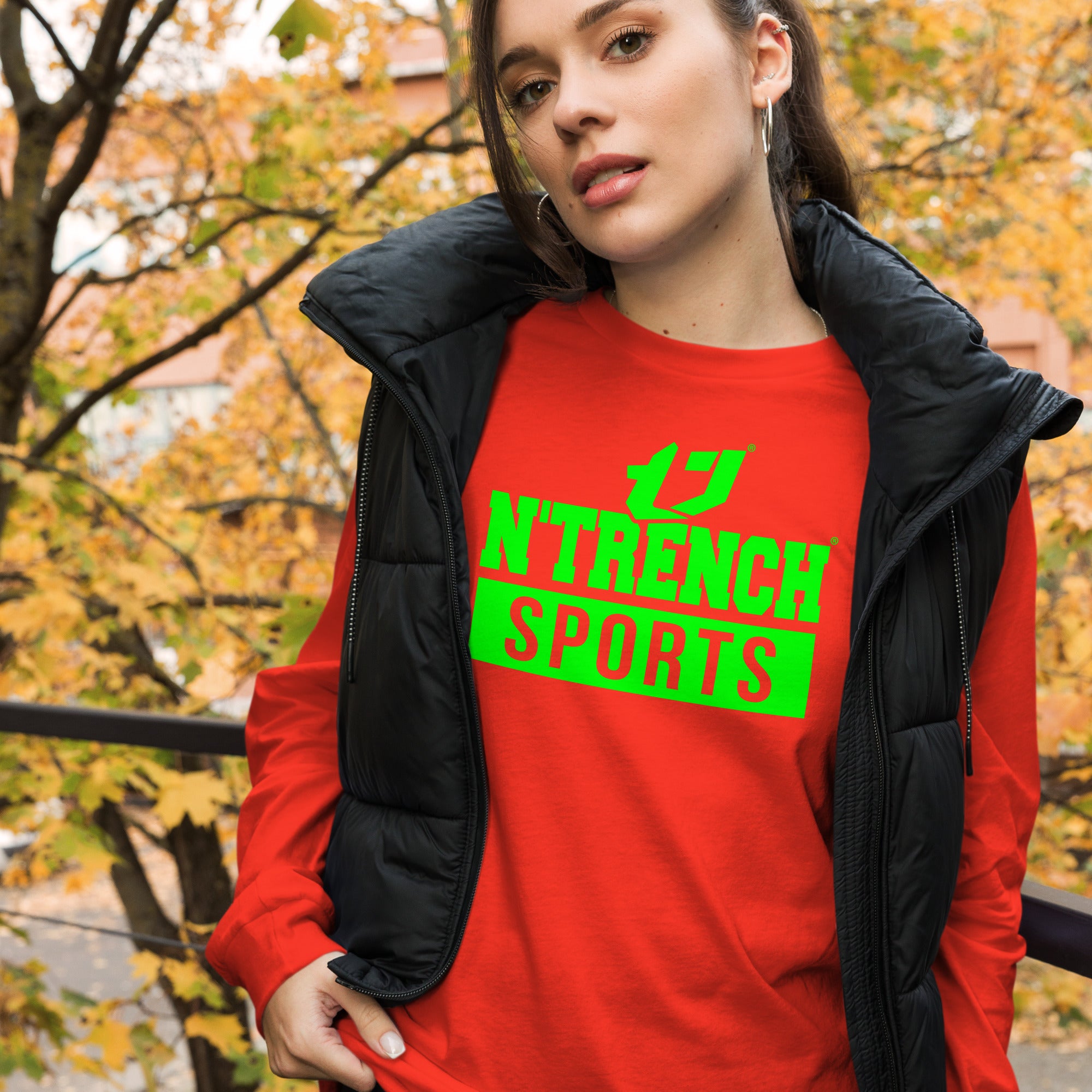 N'Trench Green Logo And Lettering Unisex Long Sleeve Tee
