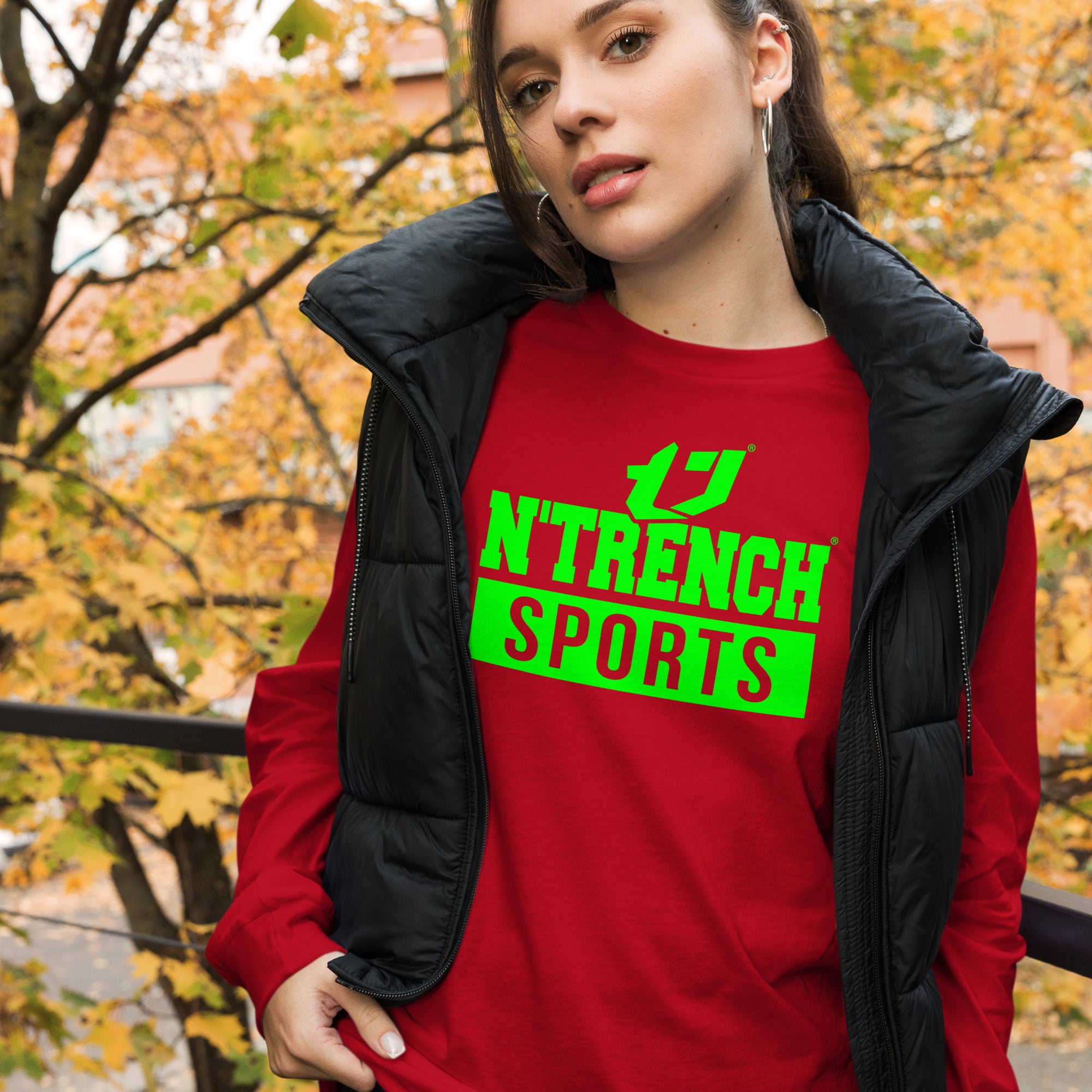 N'Trench Green Logo And Lettering Unisex Long Sleeve Tee