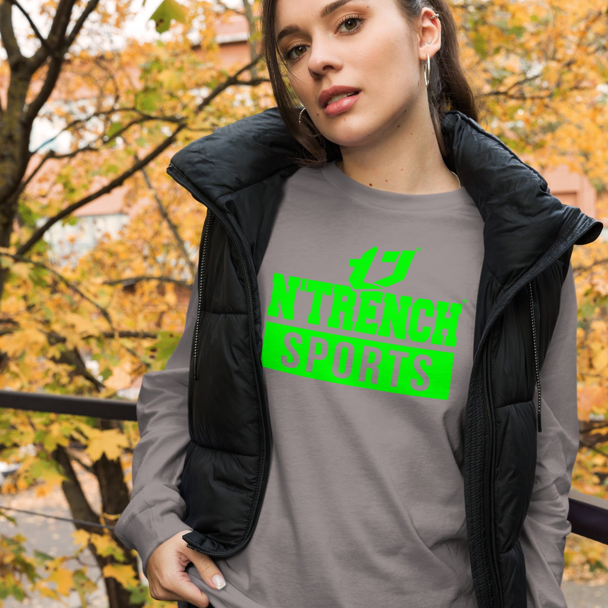 N'Trench Green Logo And Lettering Unisex Long Sleeve Tee