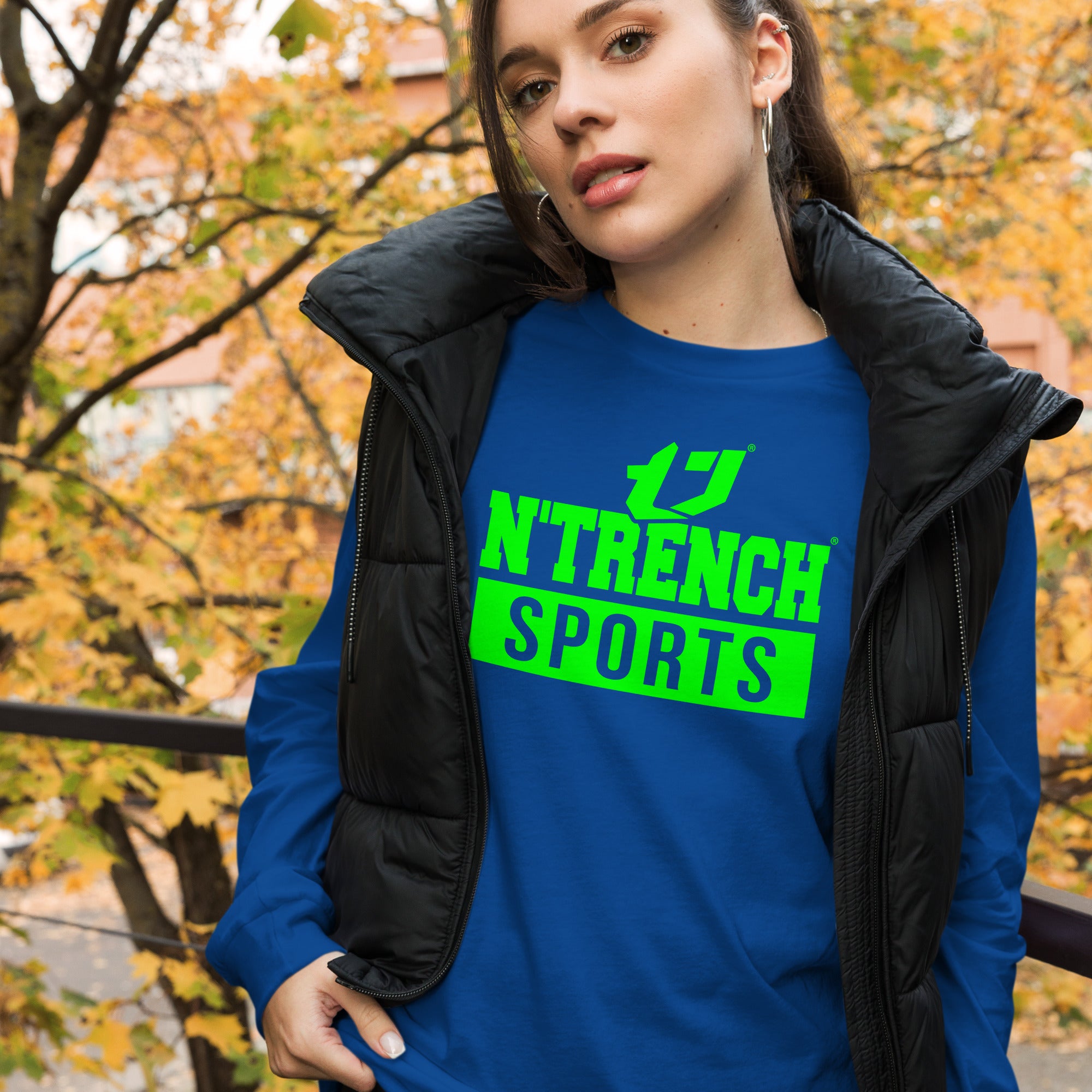 N'Trench Green Logo And Lettering Unisex Long Sleeve Tee