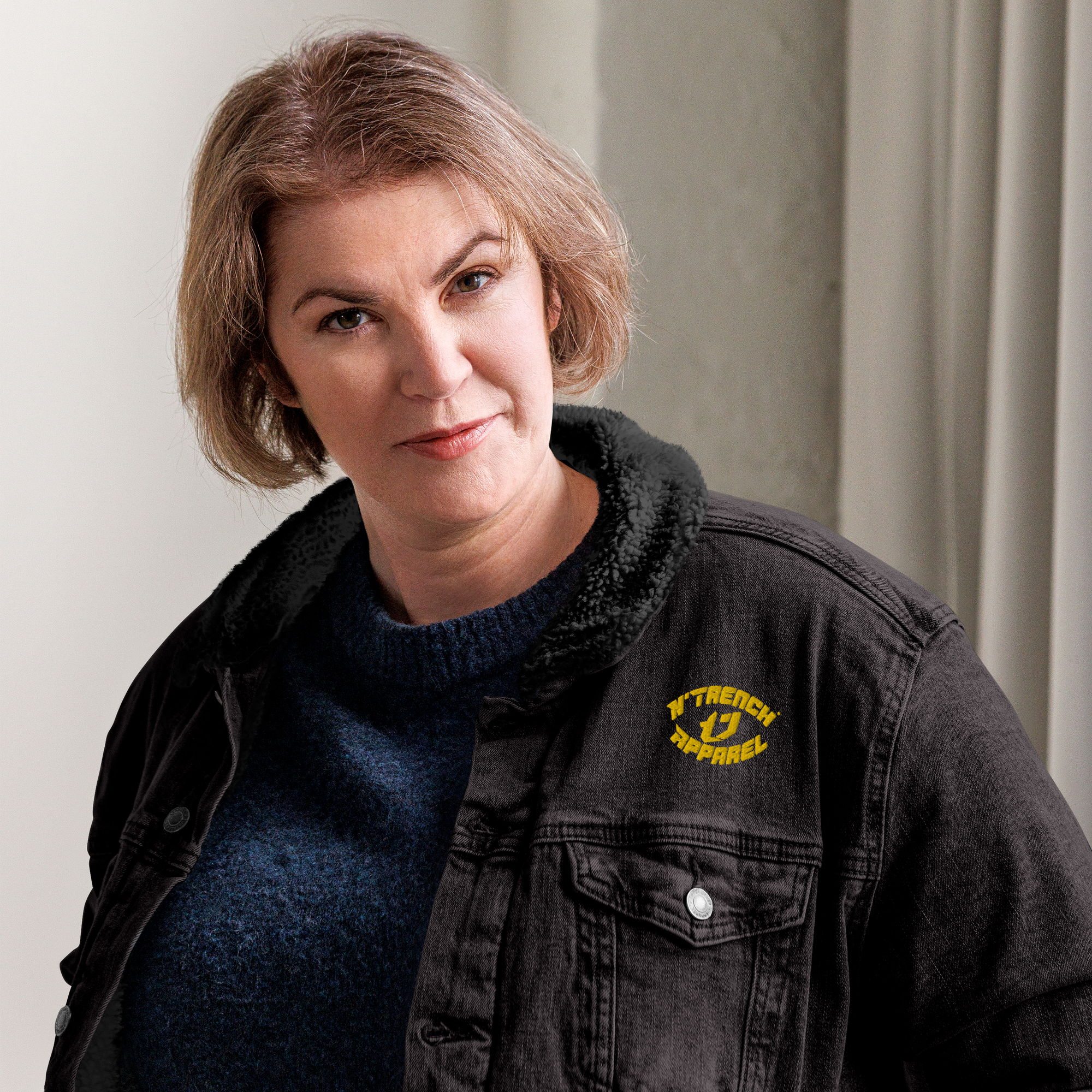 N'Trench Apparel Gold Lettering And Logo Women/Ladies Embroidery denim sherpa jacket