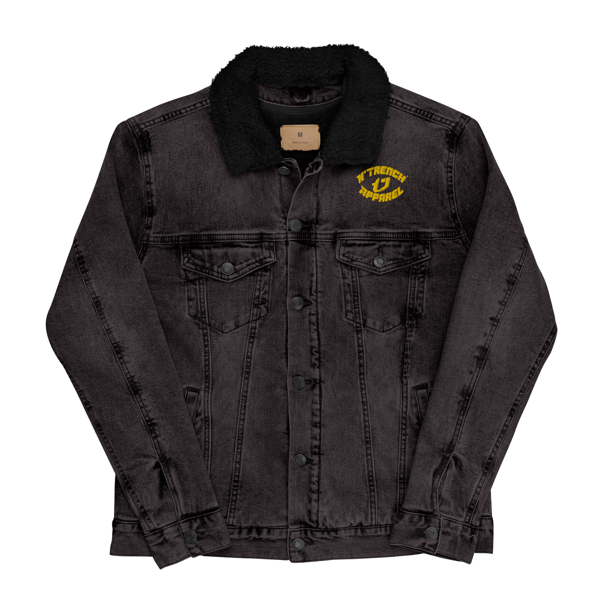 N'Trench Apparel Gold Lettering And Logo Women/Ladies Embroidery Denim Sherpa Jacket