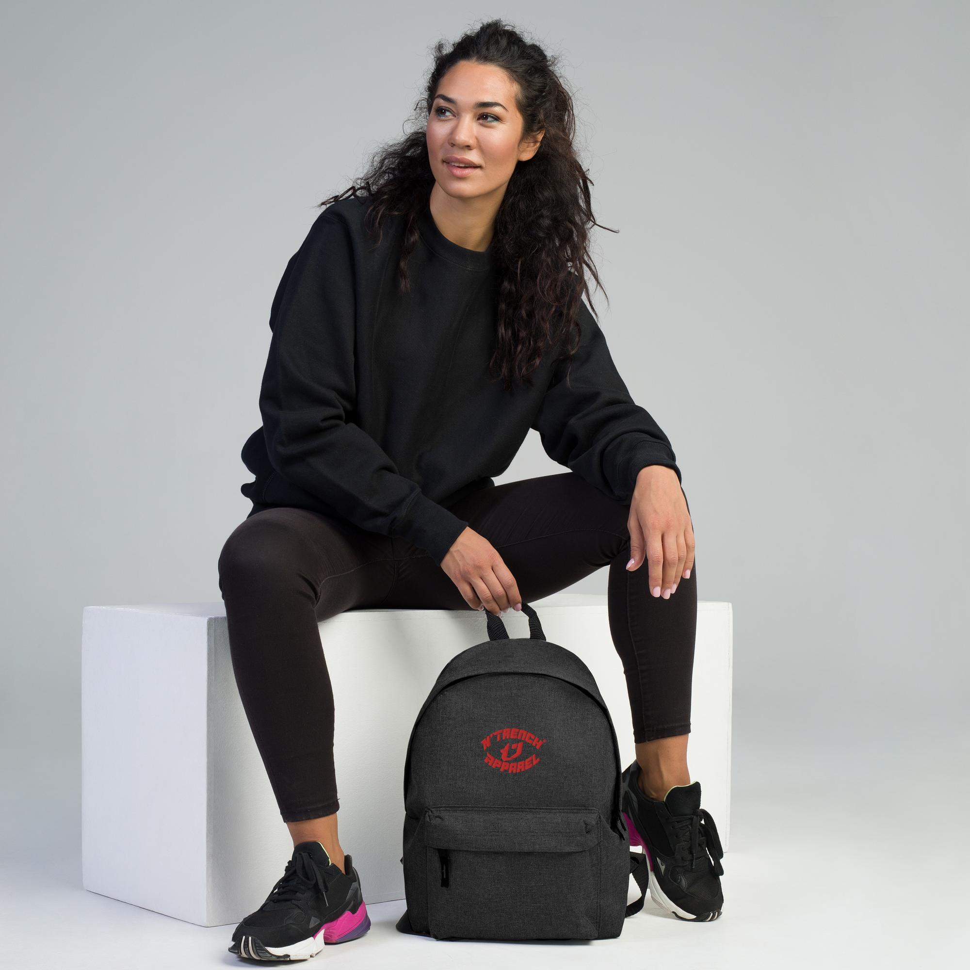 N'Trench Apparel Red Lettering And Logo Embroidered Backpack