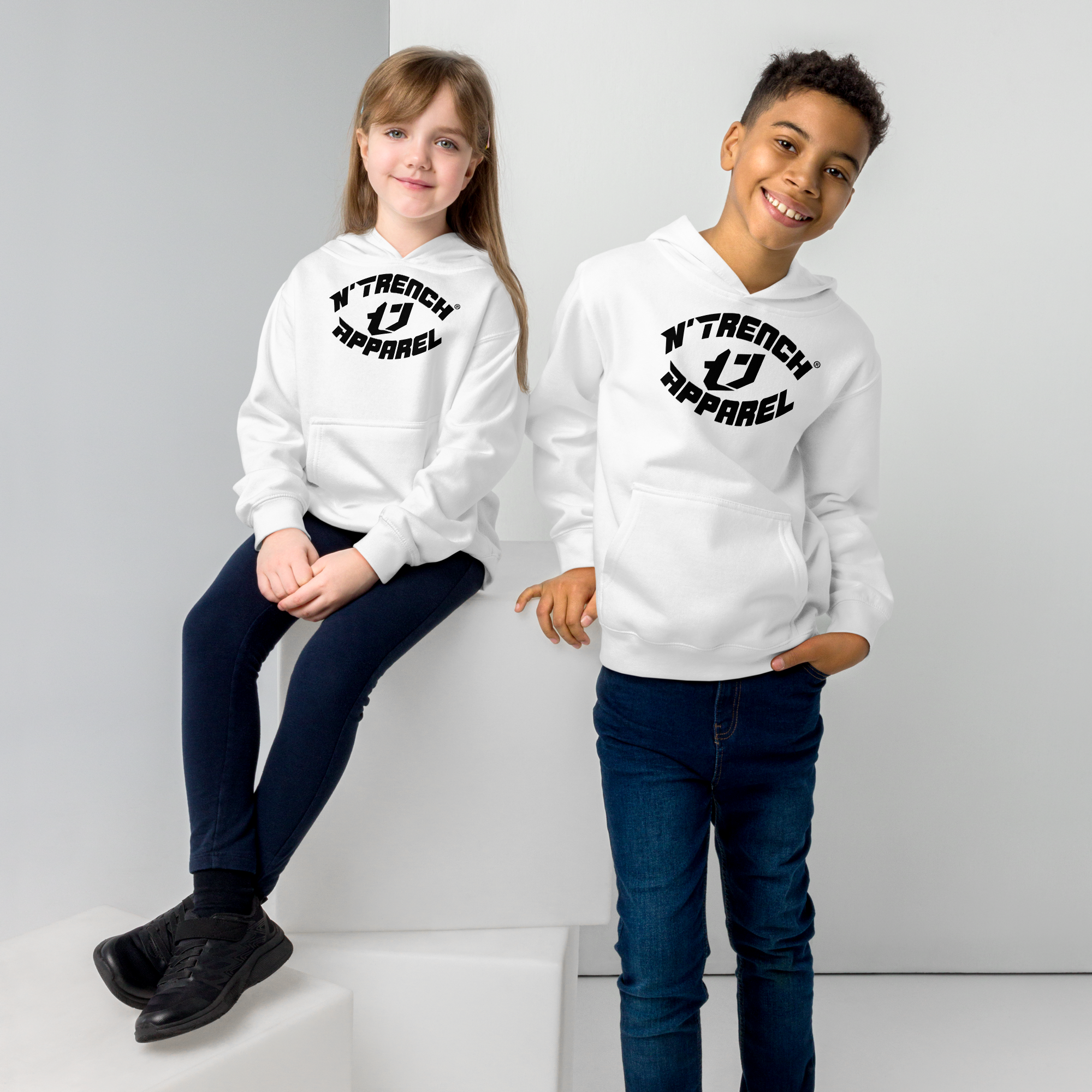 N'Trench Apparel Black Lettering and Logo Kids fleece hoodie