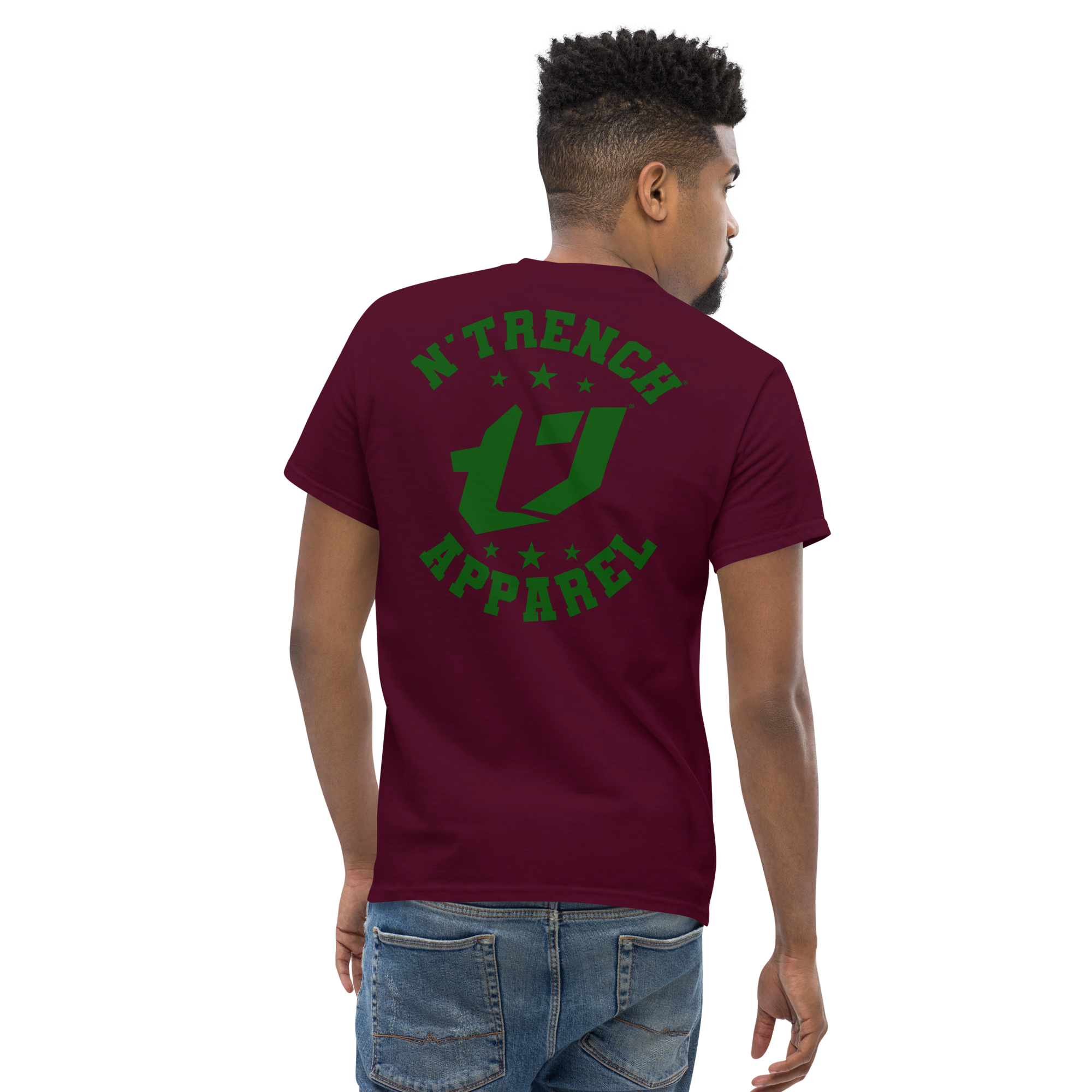 N'Trench Apparel Green Lettering Back Design Men/Guys classic tee