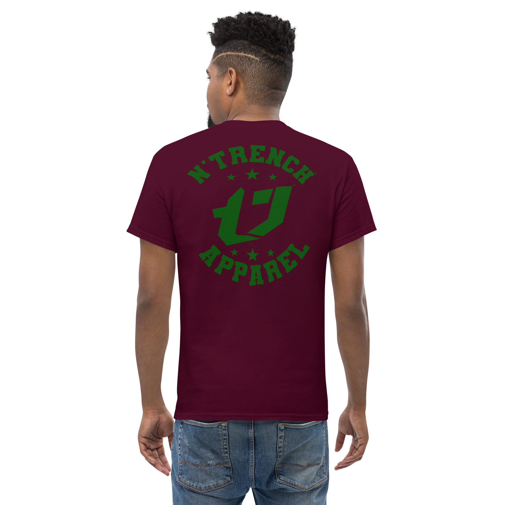 N'Trench Apparel Green Lettering Back Design Men/Guys classic tee