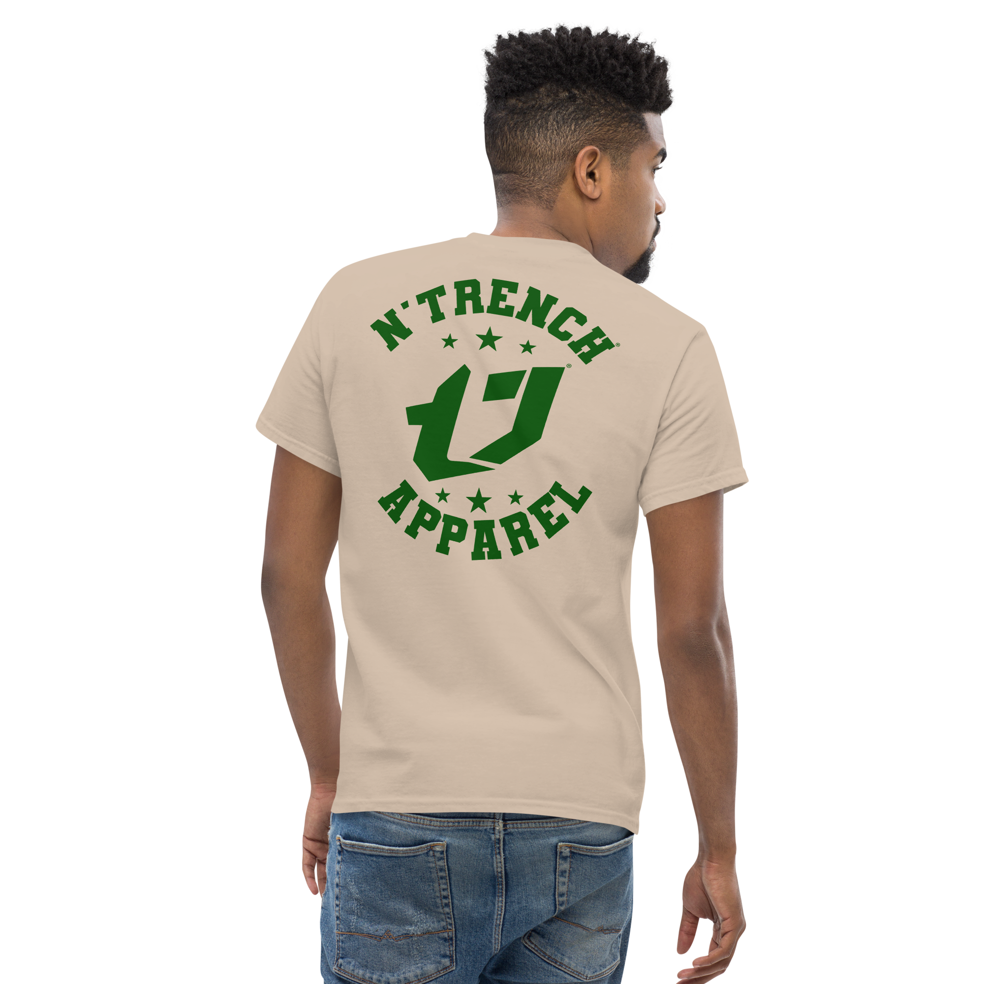 N'Trench Apparel Green Lettering Back Design Men/Guys classic tee