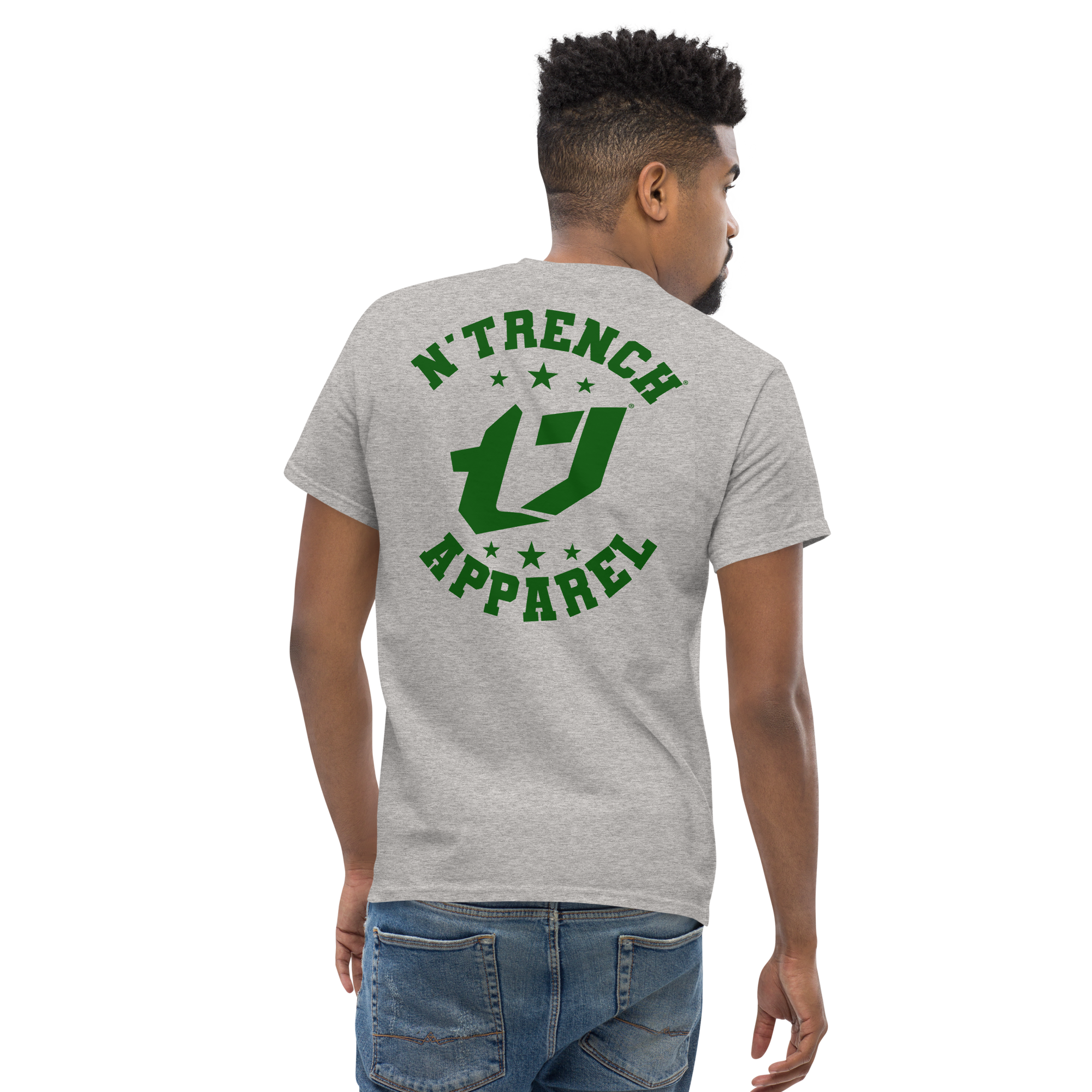 N'Trench Apparel Green Lettering Back Design Men/Guys classic tee