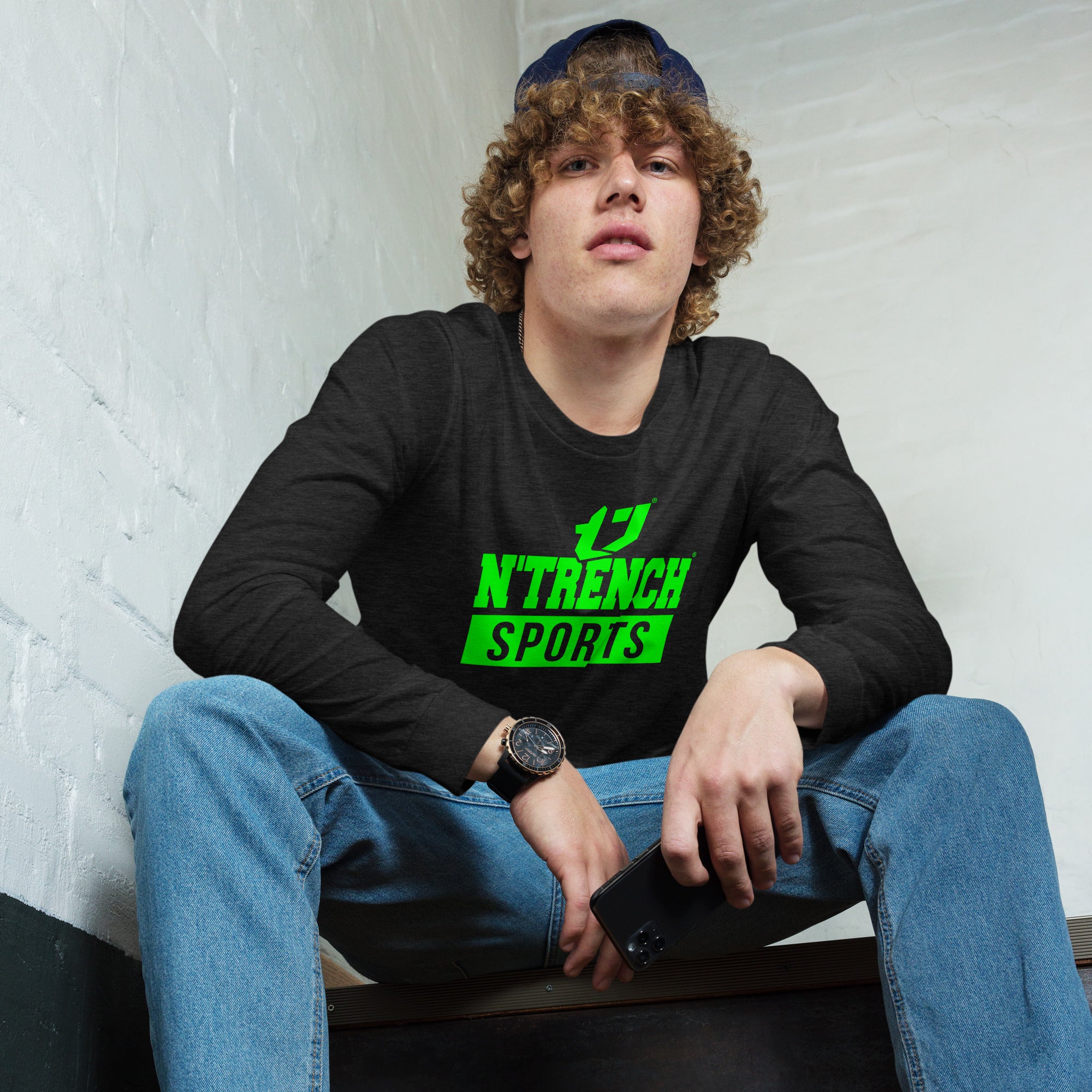 N'Trench Green Logo and Lettering Unisex Long Sleeve Tee