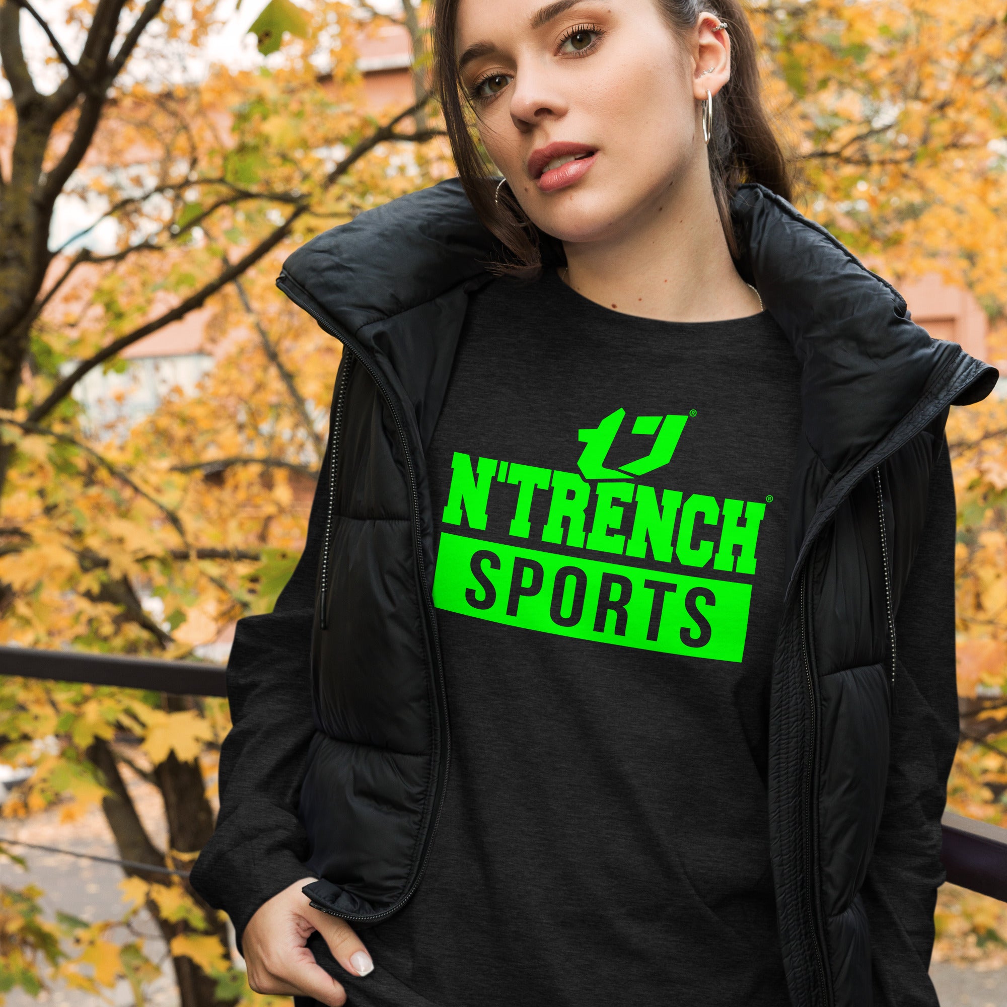 N'Trench Green Logo and Lettering Unisex Long Sleeve Tee