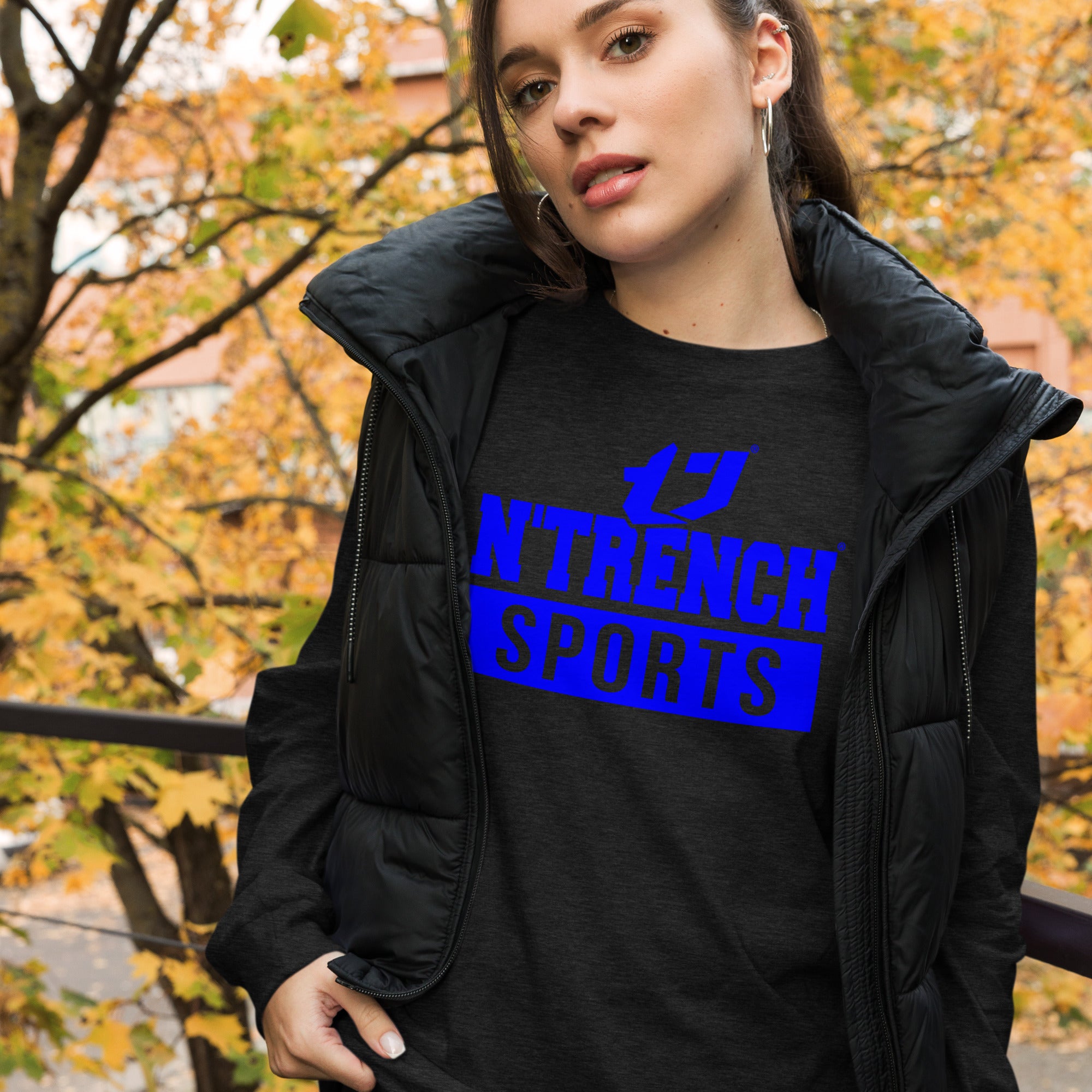 N'Trench Blue Logo and Lettering Unisex Long Sleeve Tee