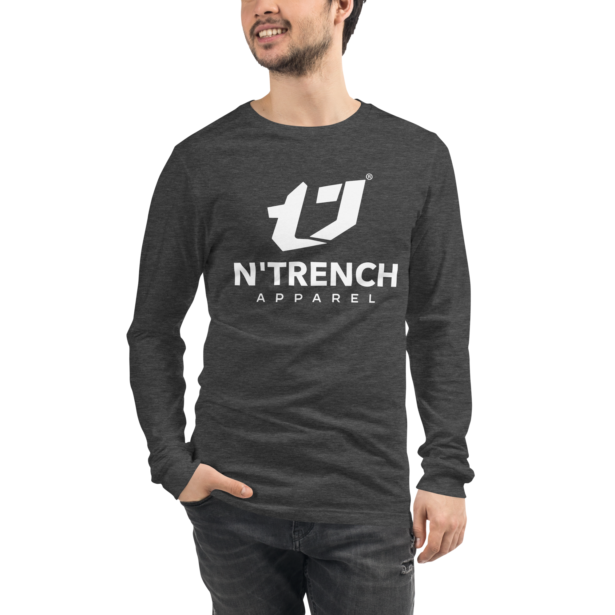 N'Trench Apparel White Lettering Men/Guys long sleeve tee