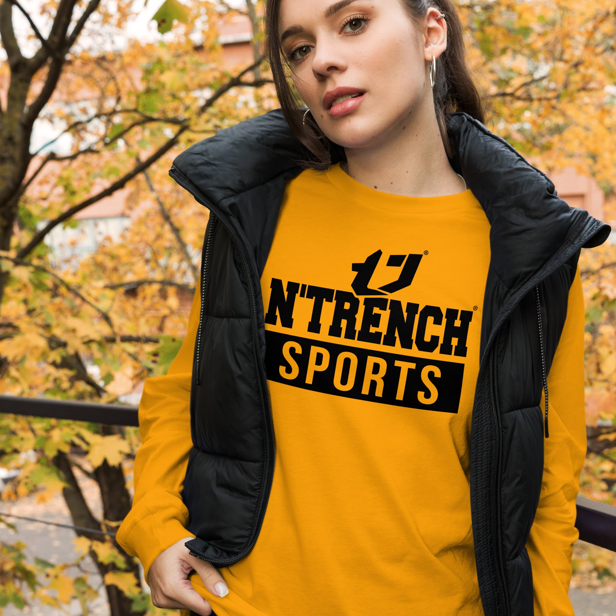 N'Trench Black Logo and Lettering Unisex Long Sleeve Tee