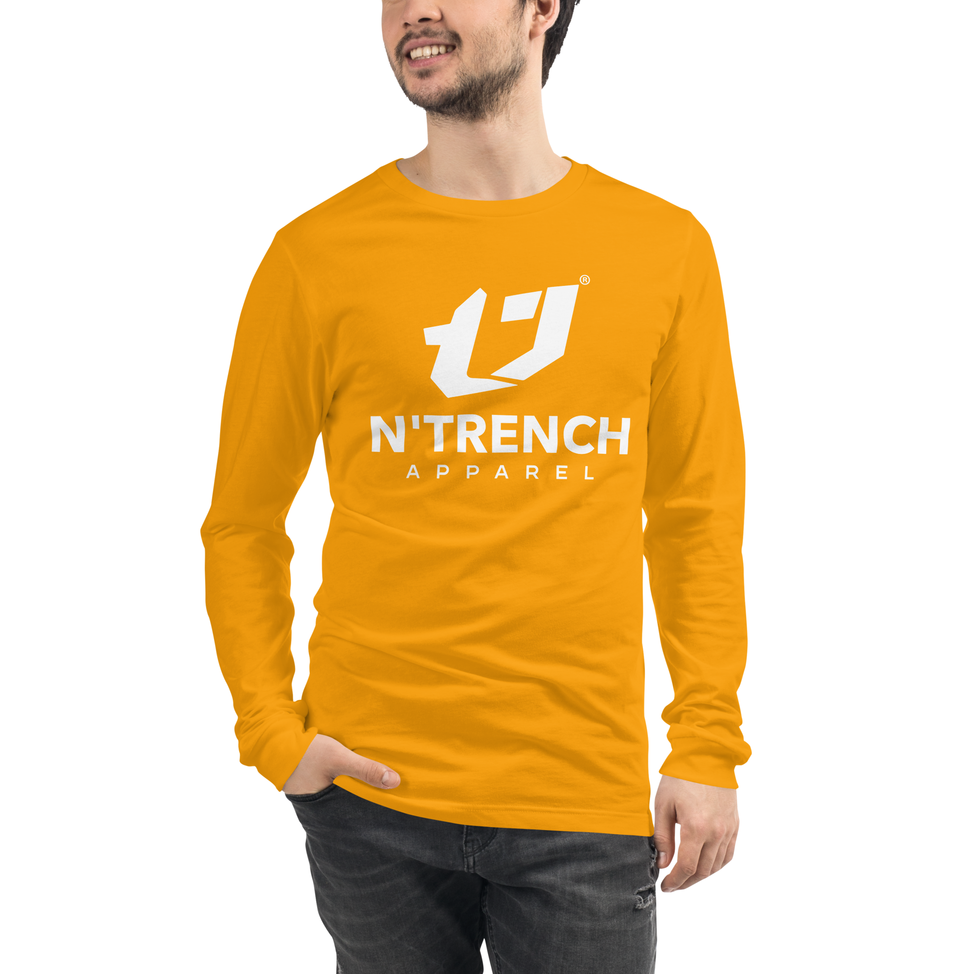 N'Trench Apparel White Lettering Men/Guys long sleeve tee