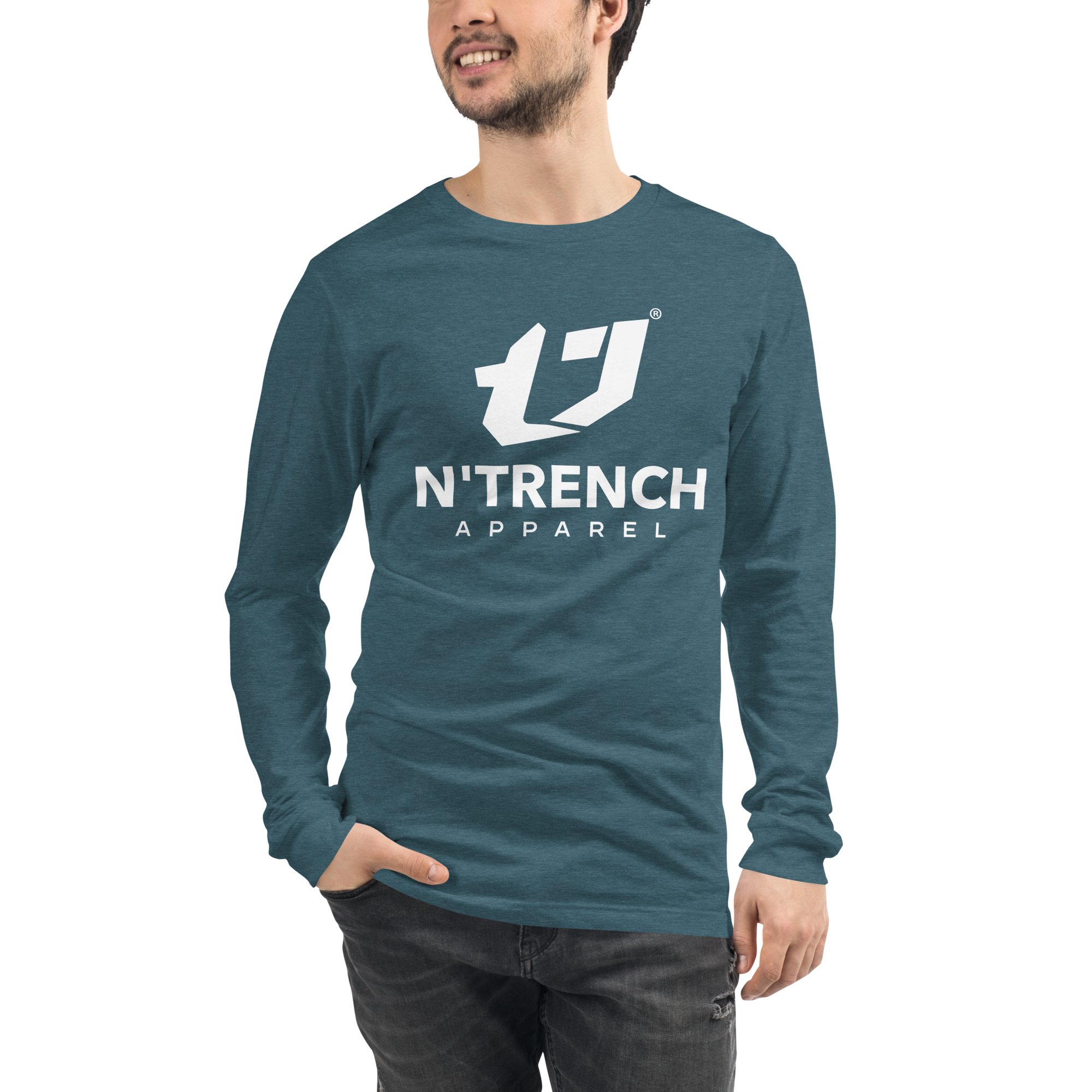 N'Trench Apparel White Lettering Men/Guys long sleeve tee