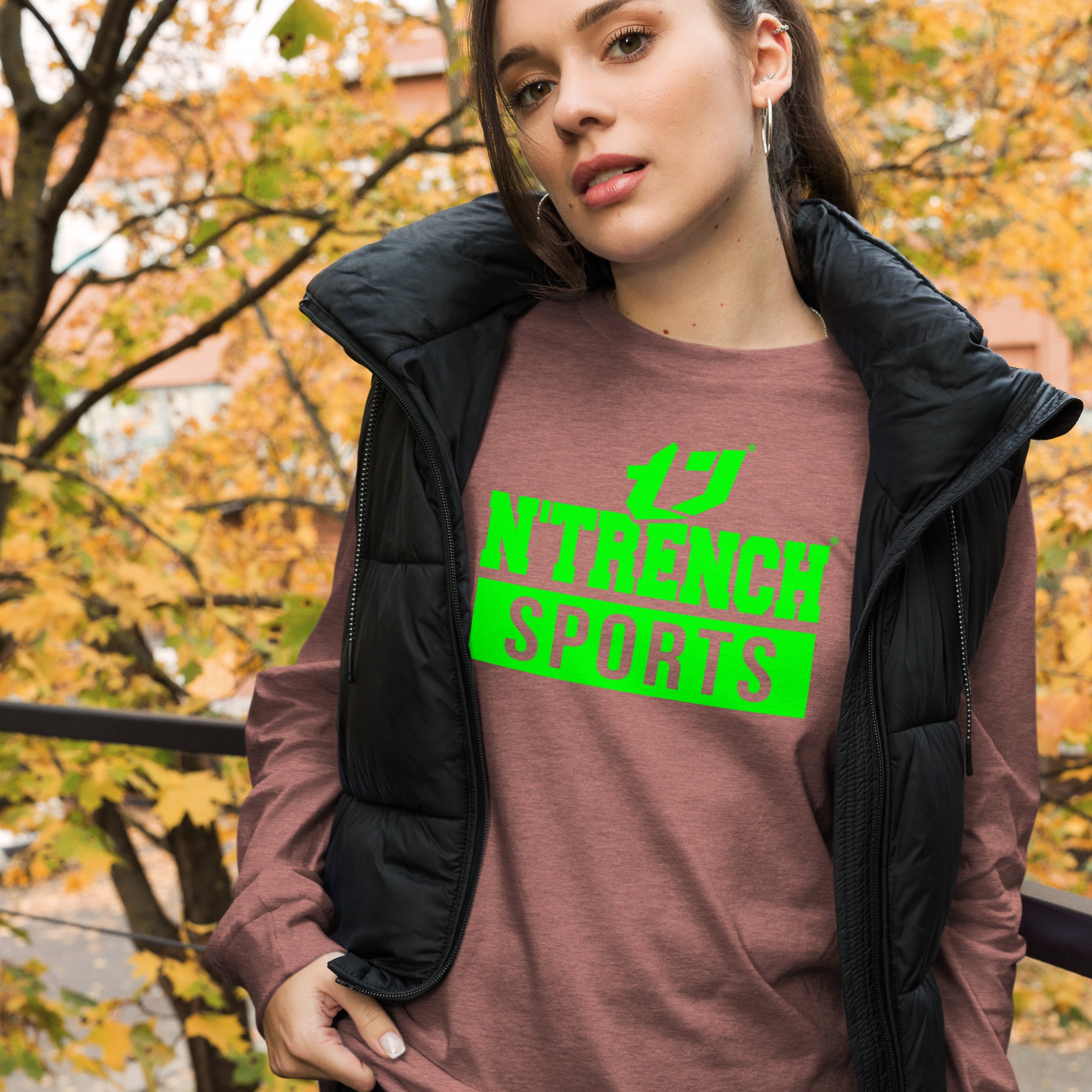 N'Trench Green Logo and Lettering Unisex Long Sleeve Tee