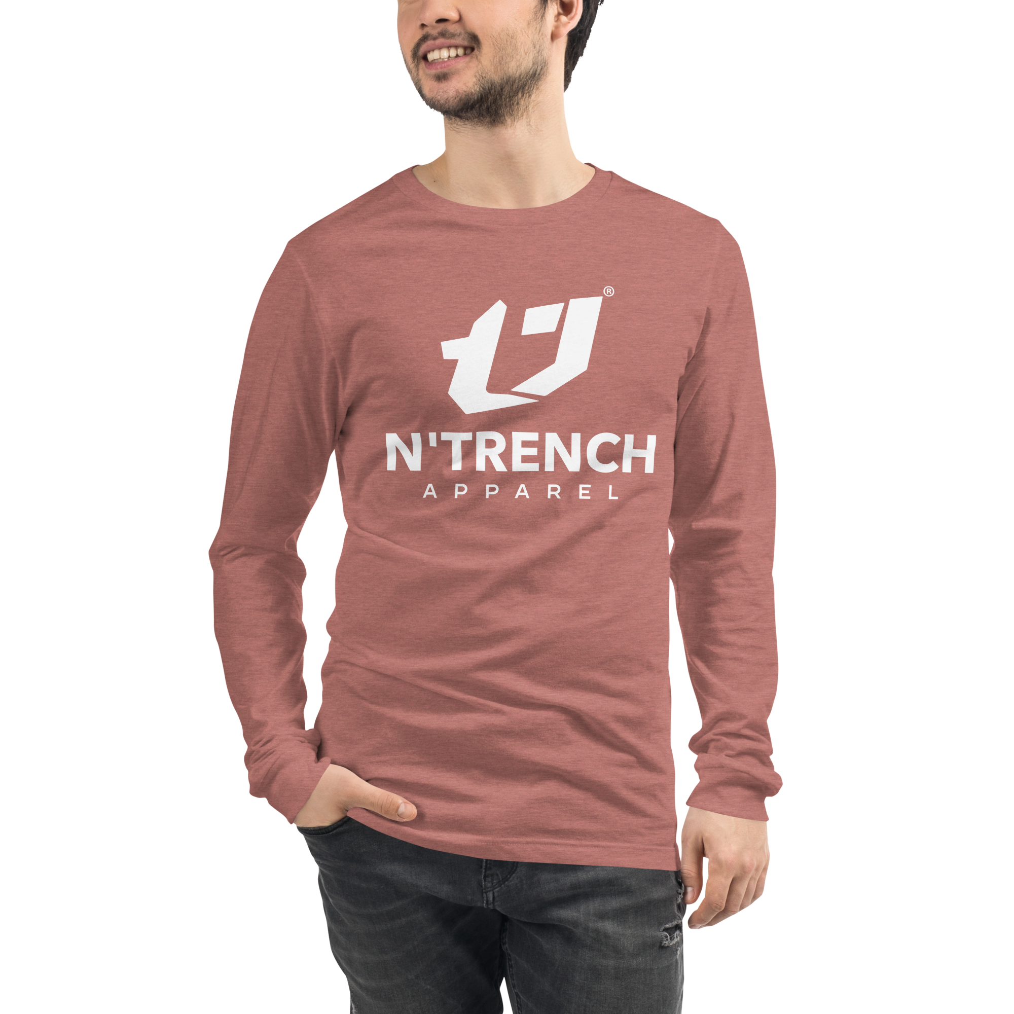 N'Trench Apparel White Lettering Men/Guys long sleeve tee