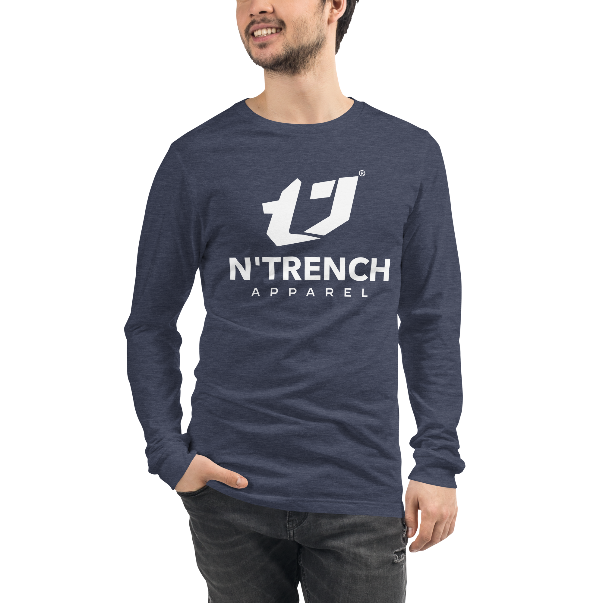 N'Trench Apparel White Lettering Men/Guys long sleeve tee