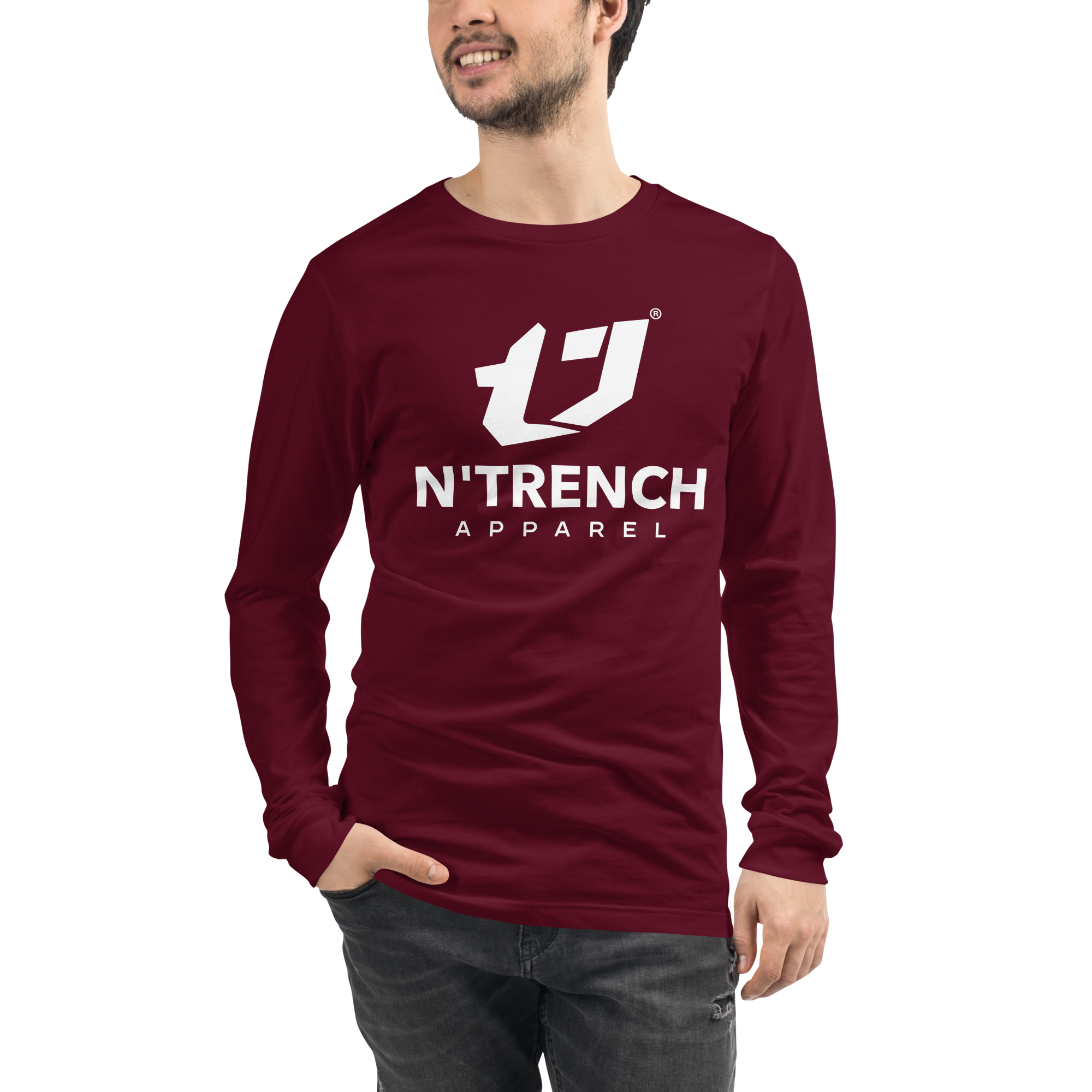 N'Trench Apparel White Lettering Men/Guys long sleeve tee