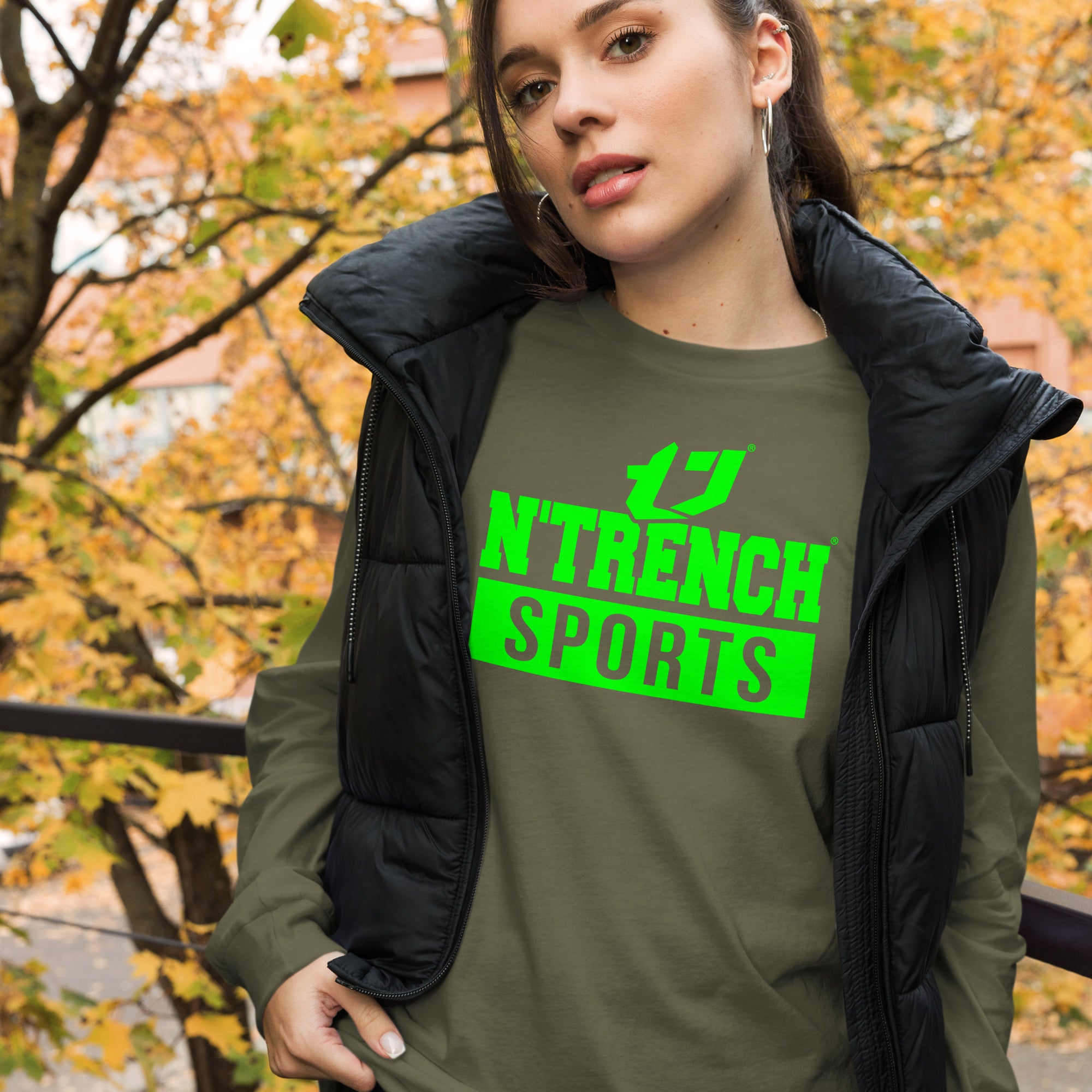 N'Trench Green Logo and Lettering Unisex Long Sleeve Tee