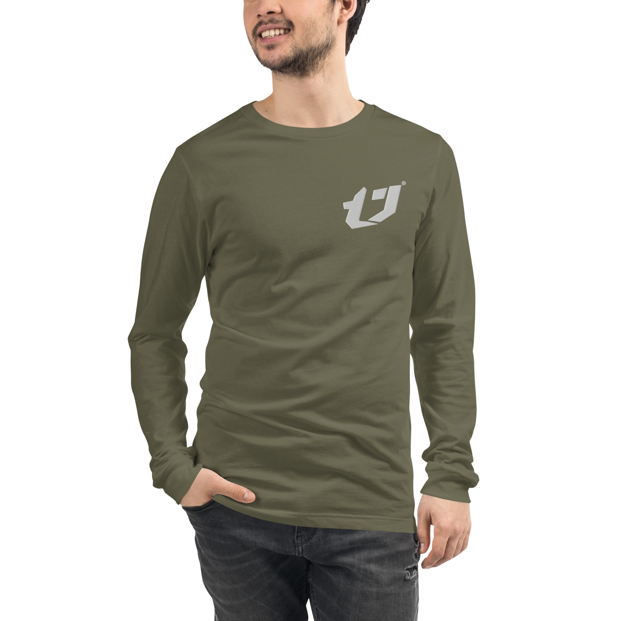 N'Trench Men/Guys Embroidery right centered logo Long Sleeve Tee