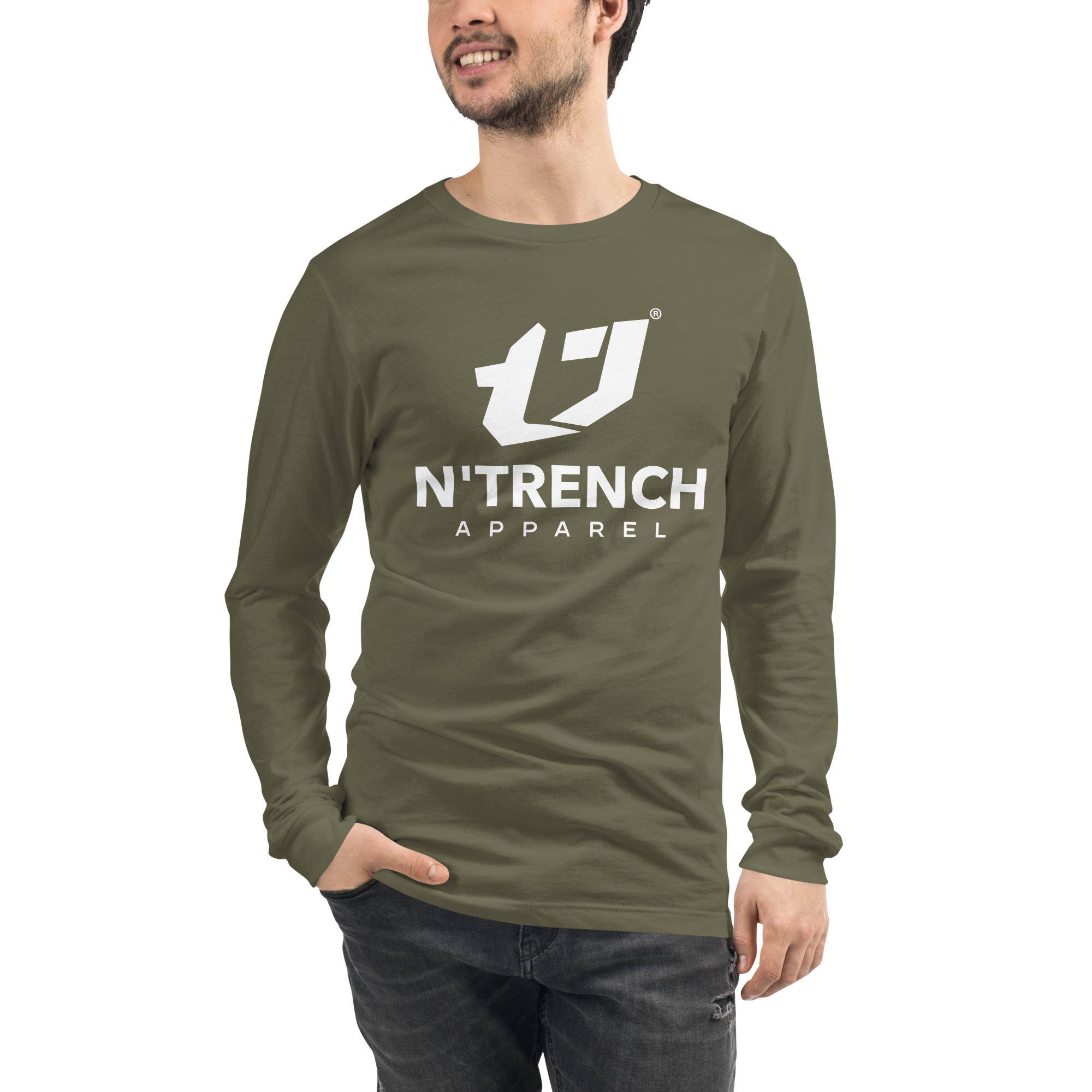 N'Trench Apparel White Lettering Men/Guys long sleeve tee