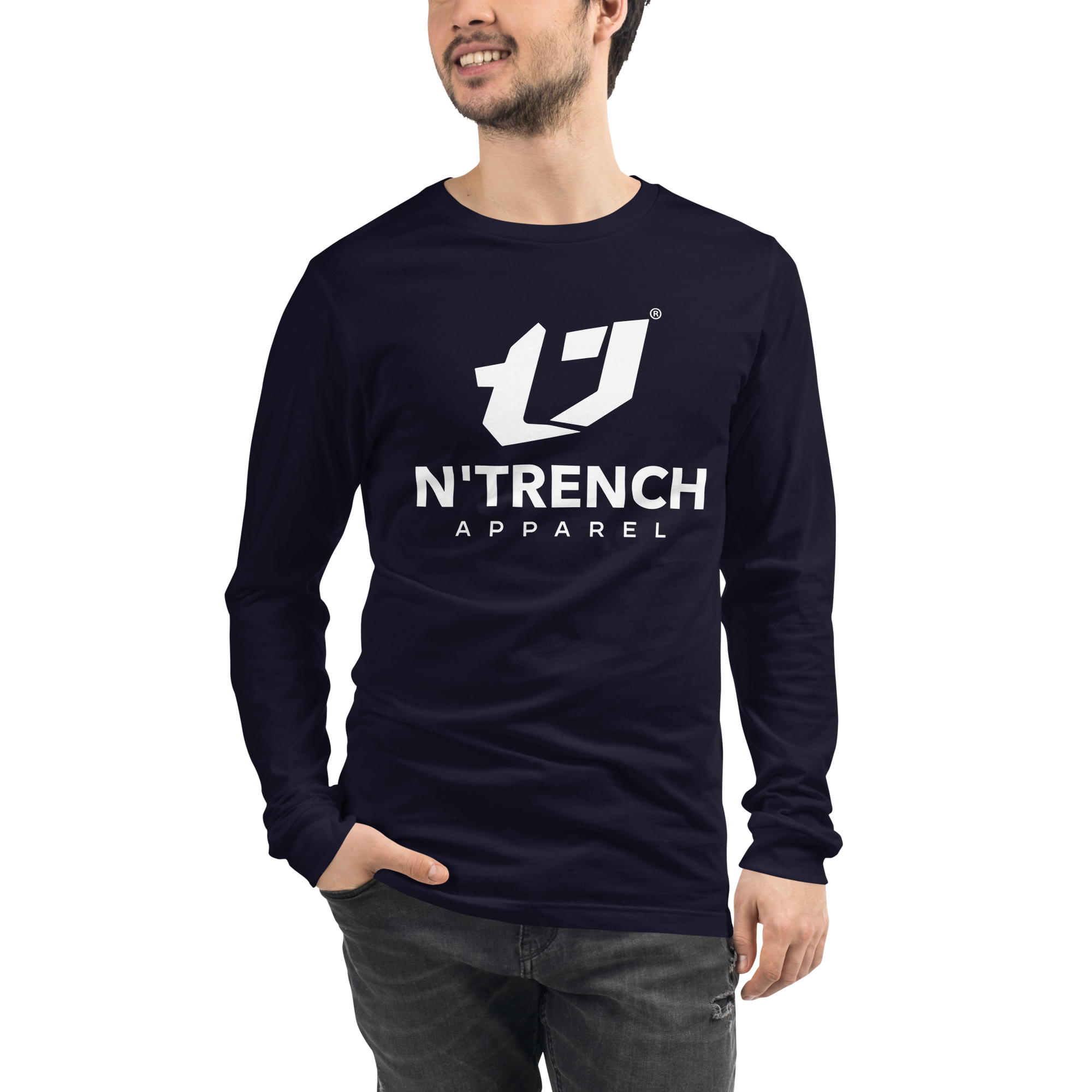 N'Trench Apparel White Lettering Men/Guys long sleeve tee