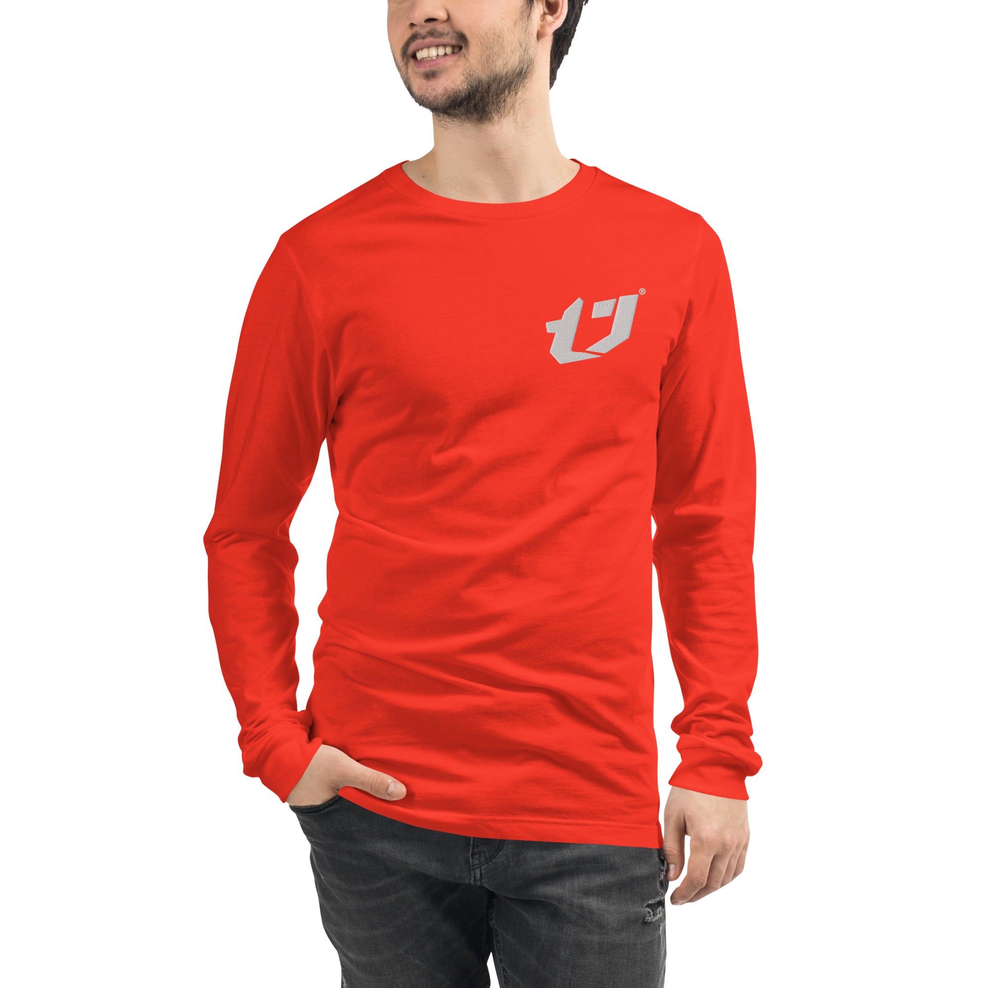 N'Trench Men/Guys Embroidery right centered logo Long Sleeve Tee