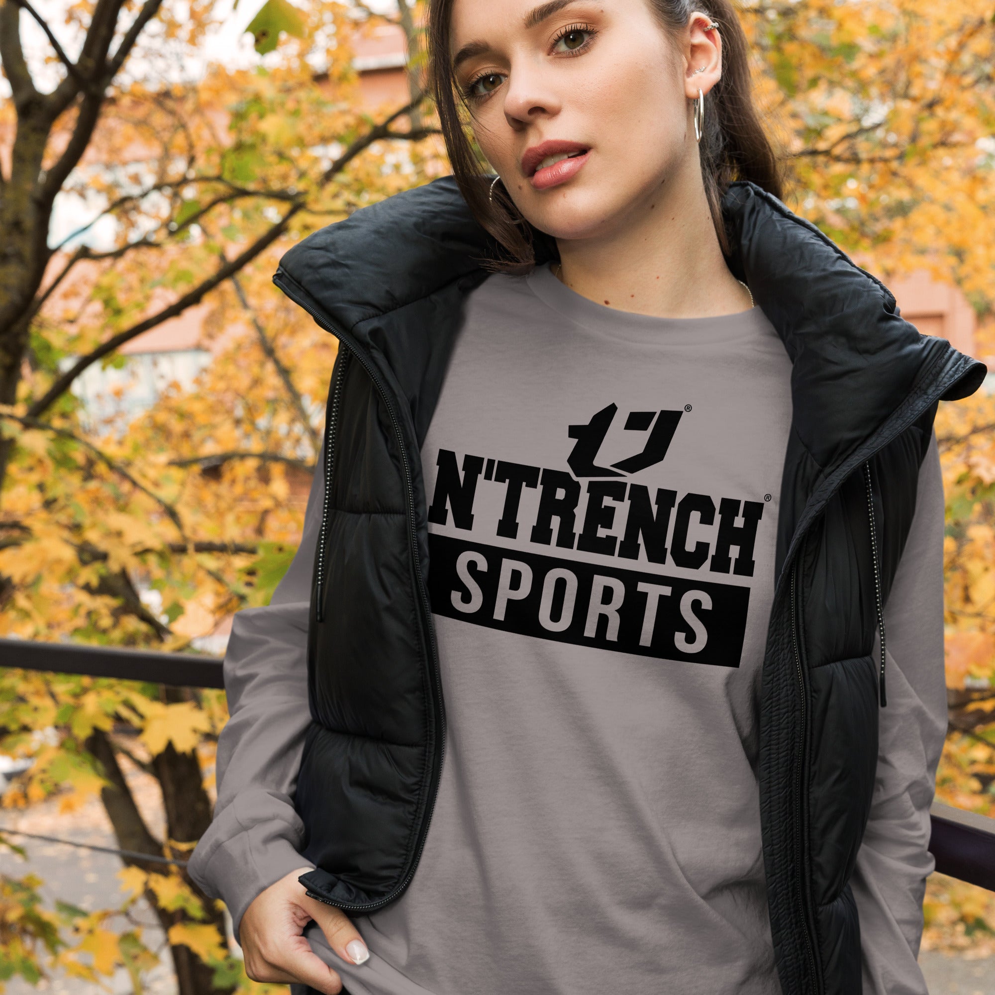 N'Trench Black Logo and Lettering Unisex Long Sleeve Tee