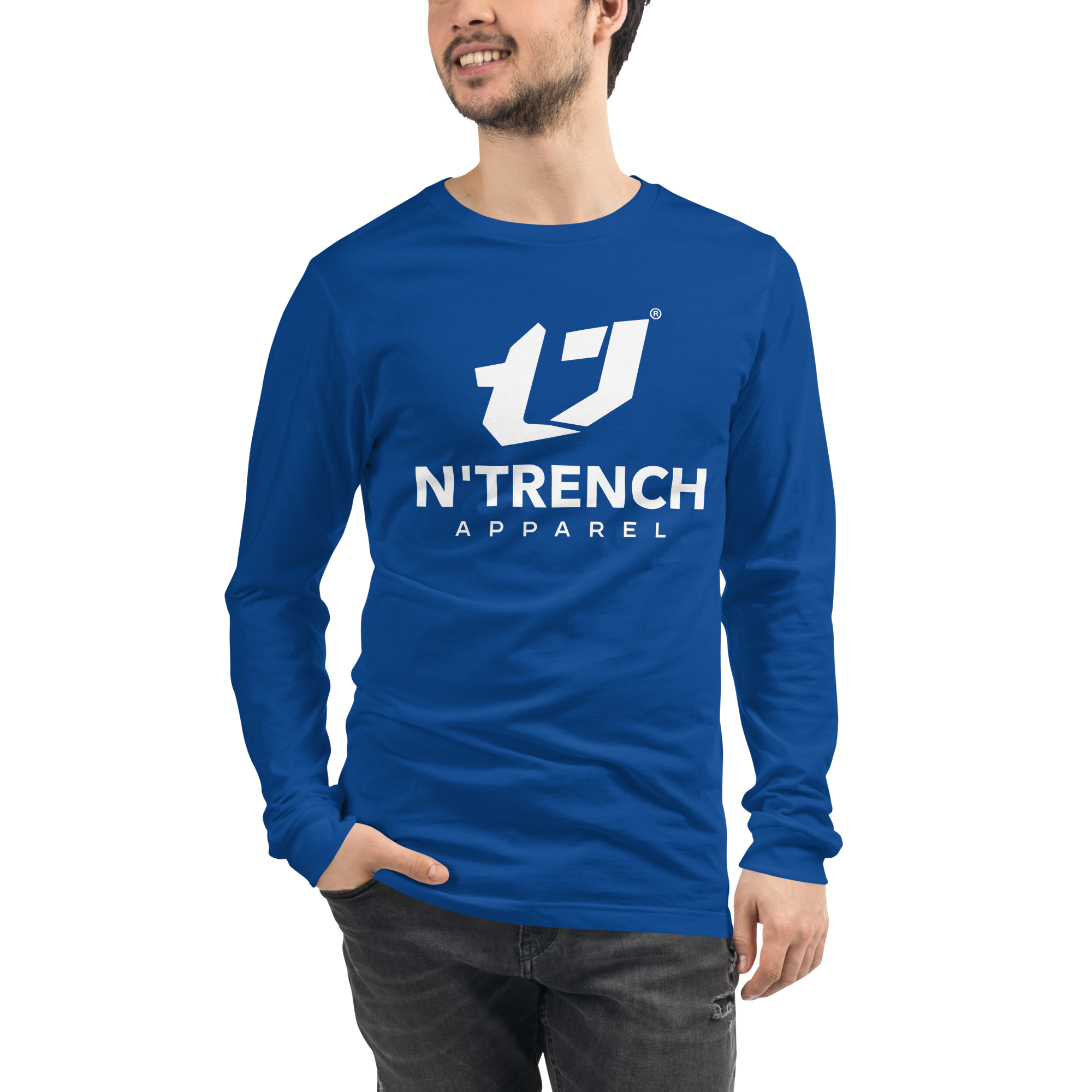 N'Trench Apparel White Lettering Men/Guys long sleeve tee